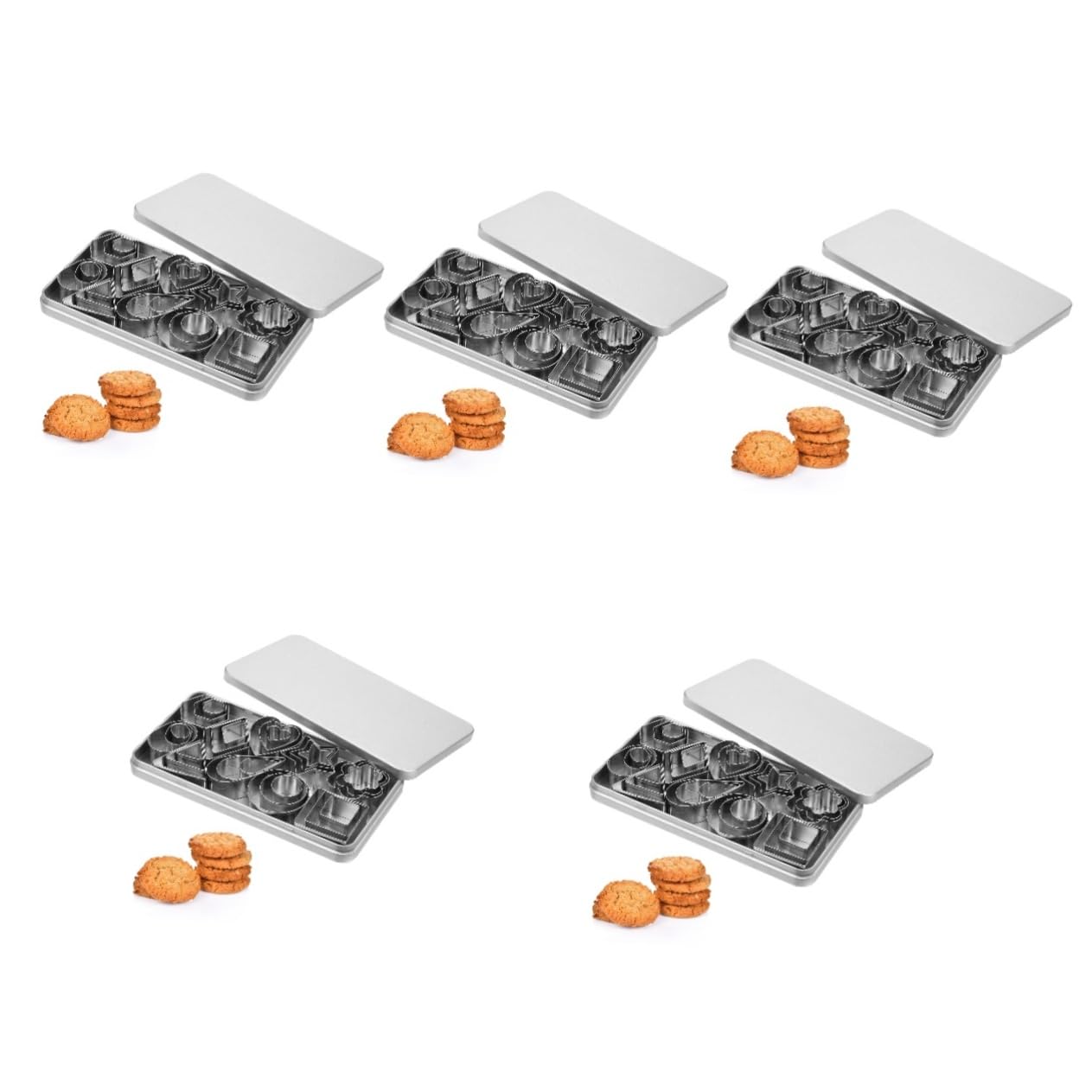 5 Ensembles Emporte Acier Inoxydable pour Biscuits avec Boîte de Rangement Outils de Pâtisserie pour Gâteaux Anniversaire et Mariage Moules Formes Variées