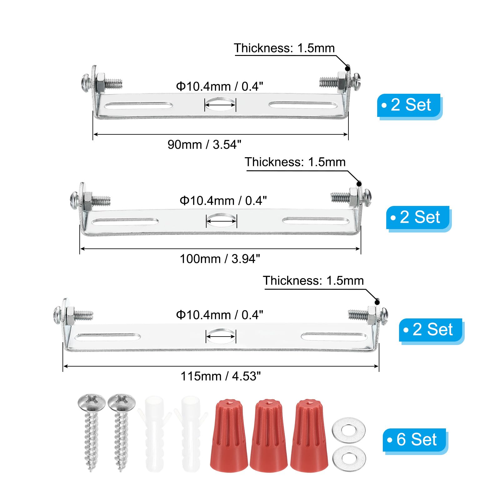 PATIKIL 6 Set 3.54", 3.94", 4.53" Universal Light Fixture Mounting Bracket Kit - Image 2