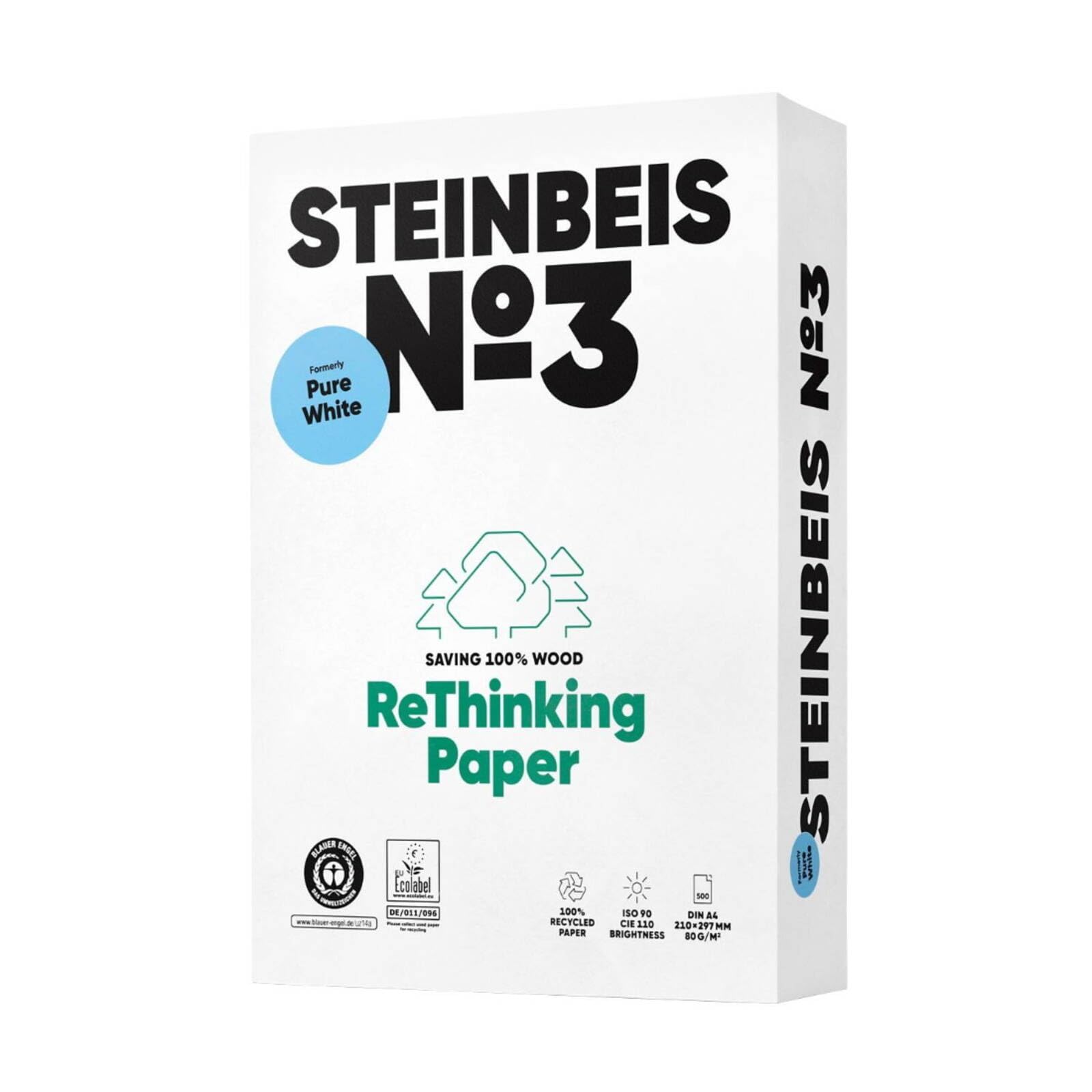 2500 sheets A4 Steinbeis Pure White A4 80gsm recycled copier paper