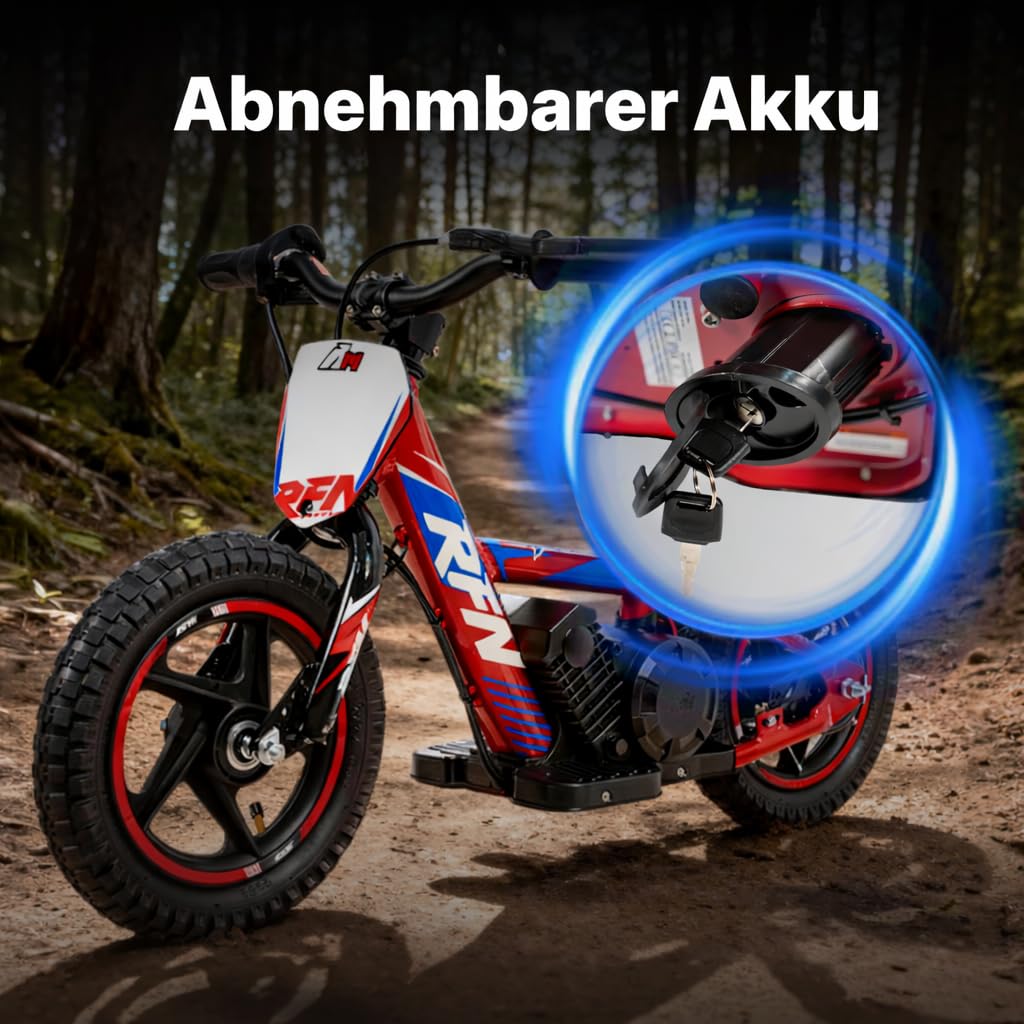 RFN Elektrisches Dirtbike für Kinder, 170 W, elektrisches Laufrad mit 24 V 2,6 Ah Akku, 30,5 cm Off-Road-Reifen, Leichter Aluminiumrahmen, Elektromotorrad, Alter 4–8 Jahre