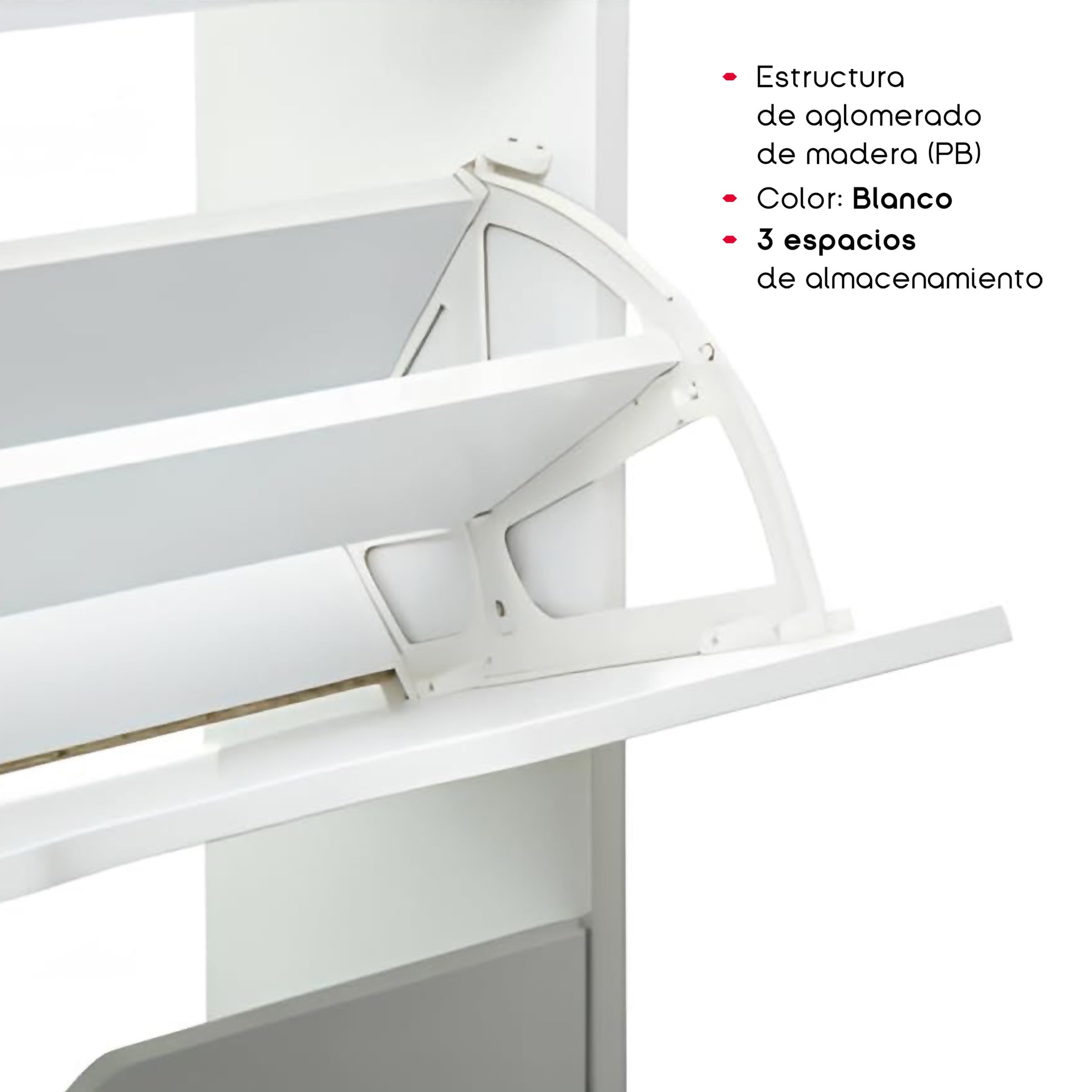 TIENDA EURASIA – Zapatero | 3 Puertas Abatibles de Almacenamiento | Medidas 118x60x24 cm | Estructura de aglomerado de madera (PB) | para 18 Pares de Zapatos |Zapatero Entrada Recibidor (Blanco)