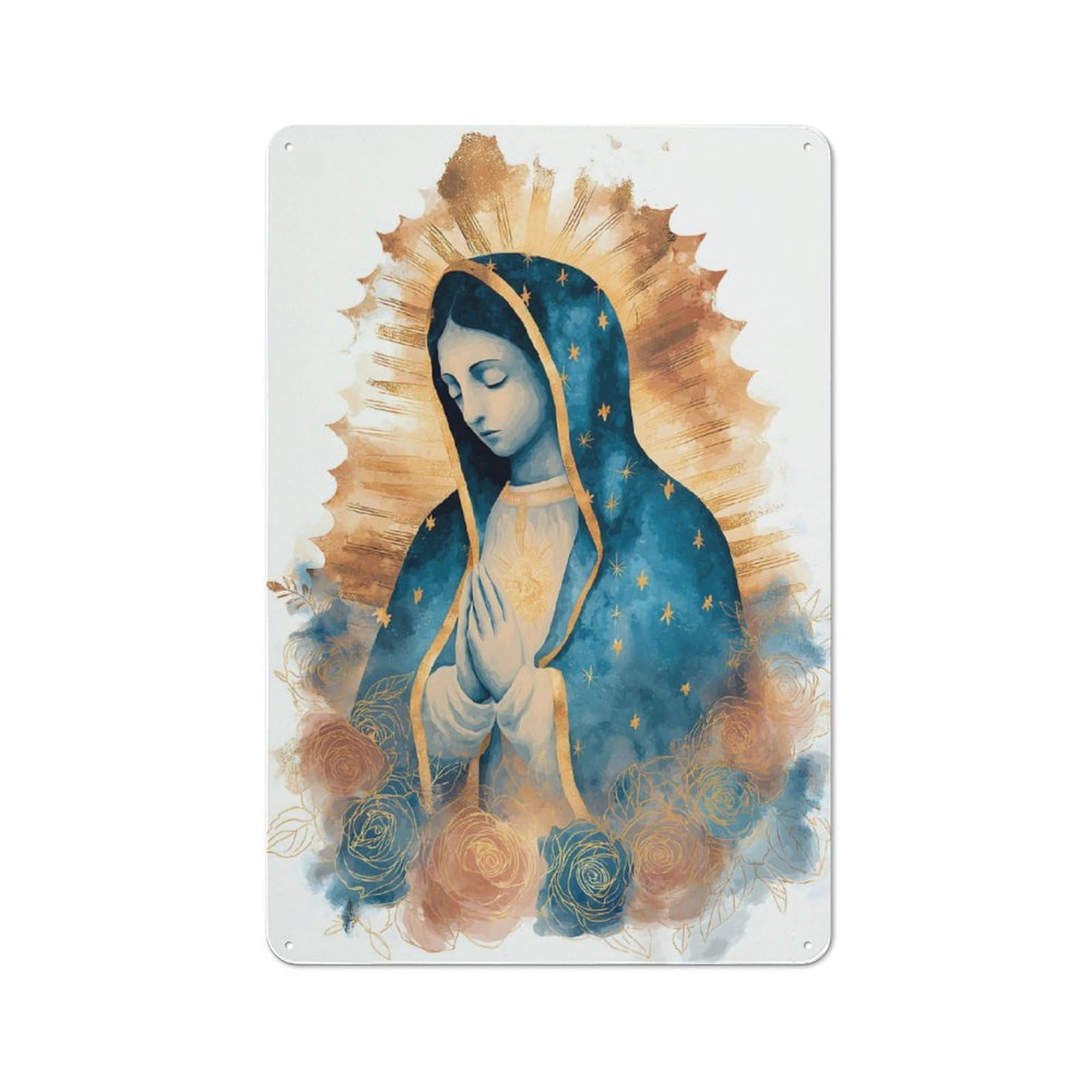 Junmoney Style-13 Tin Wall Plaque 30X20cm With Our Lady Of Guadalupe Watercolor Art For Kitchen Or Home Bar, For Vintage Wall Decor Fans, For Garage And Workshop Walls