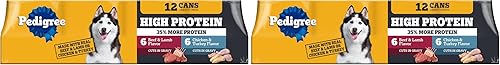 Miniatura 14 de Pedigree Alimento húmedo para perros con alto contenido de proteínas, comida enlatada suave para perros adultos, sabor pollo y pavo, latas de 13.2