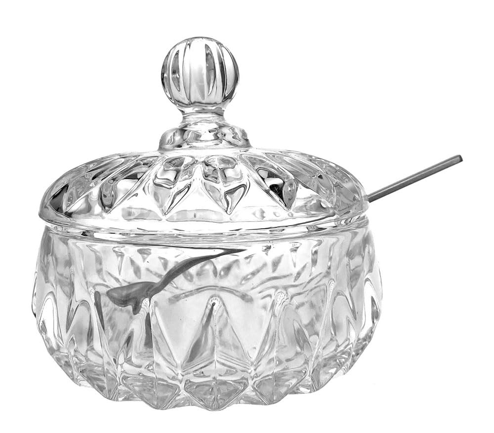 Azucarero de vidrio transparente, tarro de especias, caja de condimentos, olla para condimentos con tapa y cuchara, transparente, 2