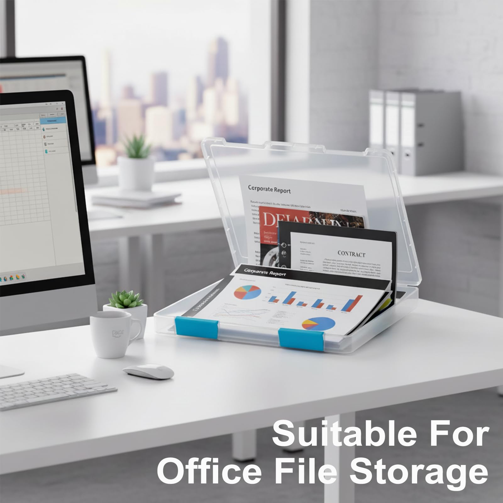 ZILAMGOO 6 Pcs Clear Plastic Document Storage Box, A4 File Box Paper Organizers Holder, Paper Storage Containers with Buckle for Document Magazine File Photo(12.4 x 9.84 x 1.18 in)