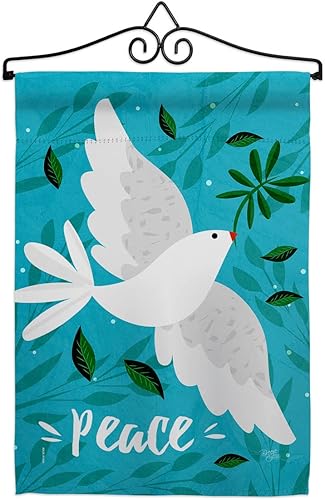 Breeze Decor Juego de banderas de jardín con texto en inglés "Want Peace", colgador de pared, soporte para la tierra, protección del medio ambiente,