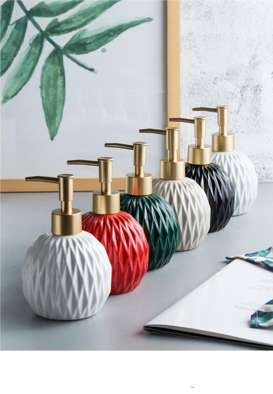 Dispensador de Jabón Líquido Dispensador De Jabón Líquido Cerámica En Relieve Desinfectante Manos Porcelana Botellas de Aseo(G)