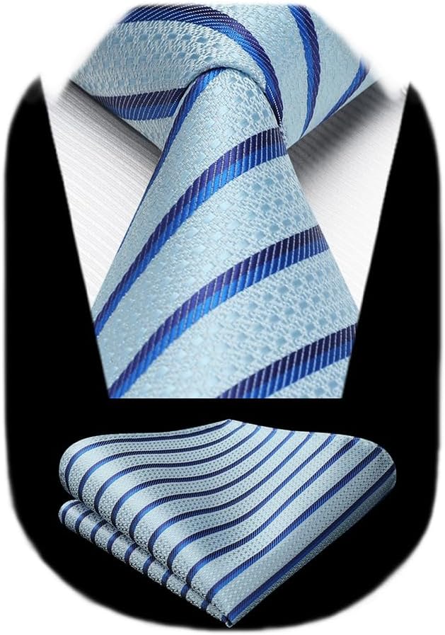 Mens Striped Ties Classic Silk Woven Tie and Pocket Square Set Formal Business Necktie Handkerchief for Wedding