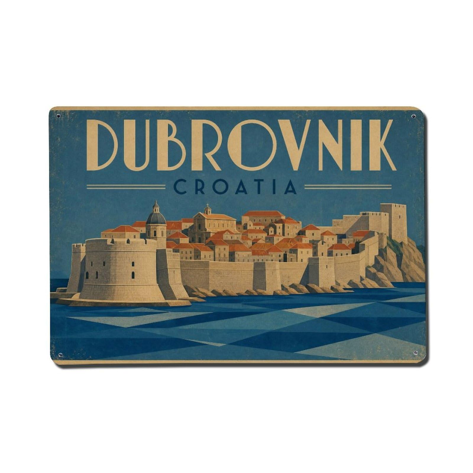 Travel Vintage Croatia Dubrovnik Metal Tin Sign Plaque Wall Decor for Cafe, Club Bar, Office, Garden Metal Poster 8x12Inch