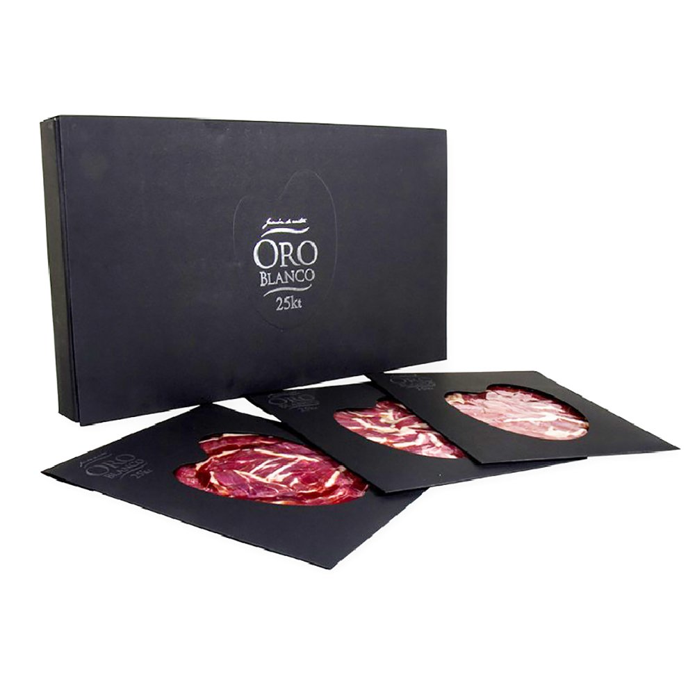 Jamón de Teruel (D.O.P) Oro Blanco de Aire Sano cortado a cuchillo en un estuche de 1kg (10 sobres x 100 gr)