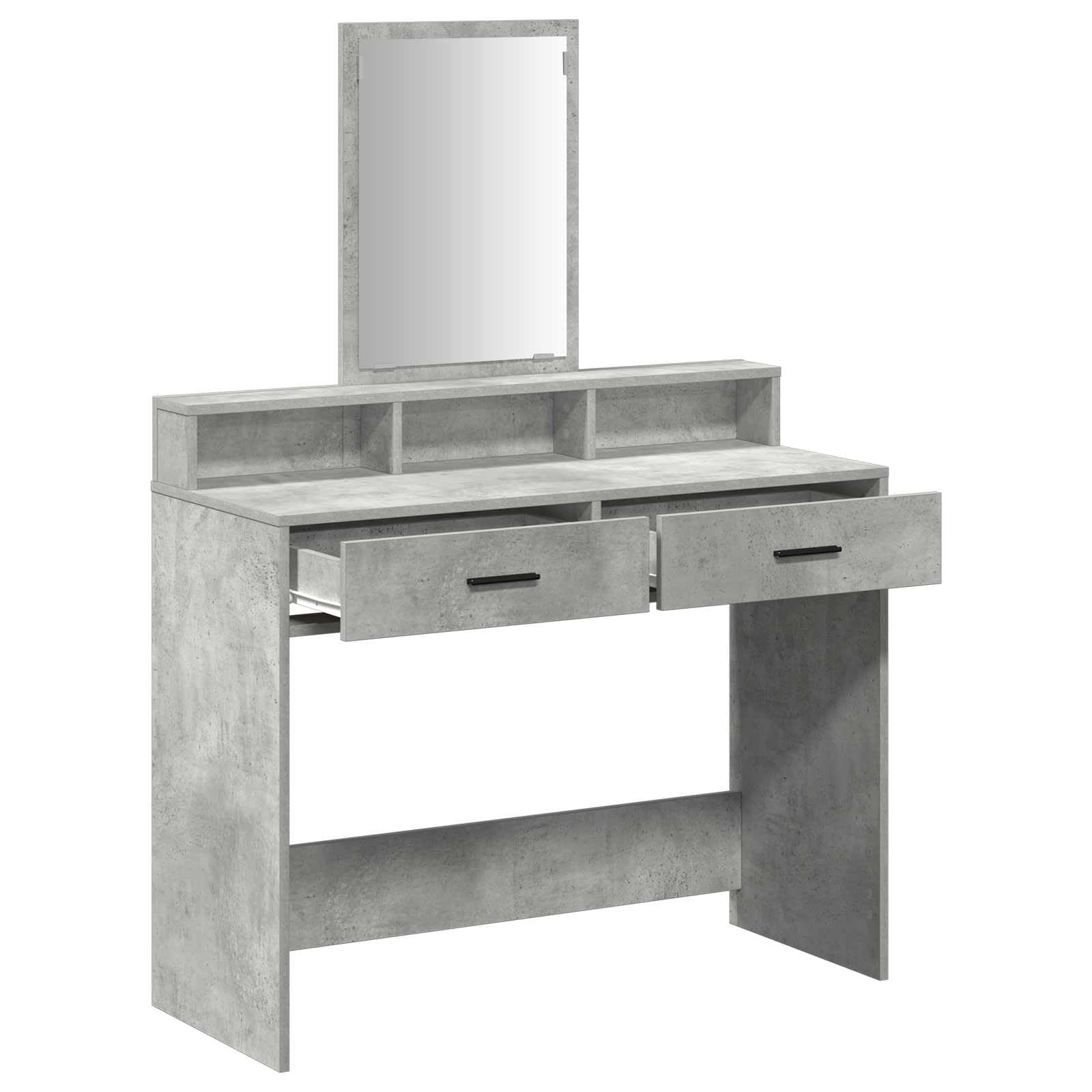 Tocador de hormigón gris de madera 100 x 41 x 140 cm con espejo, 2 cajones y estante para dormitorio, habitación juvenil, habitación de niñas, ahorra espacio y duradero