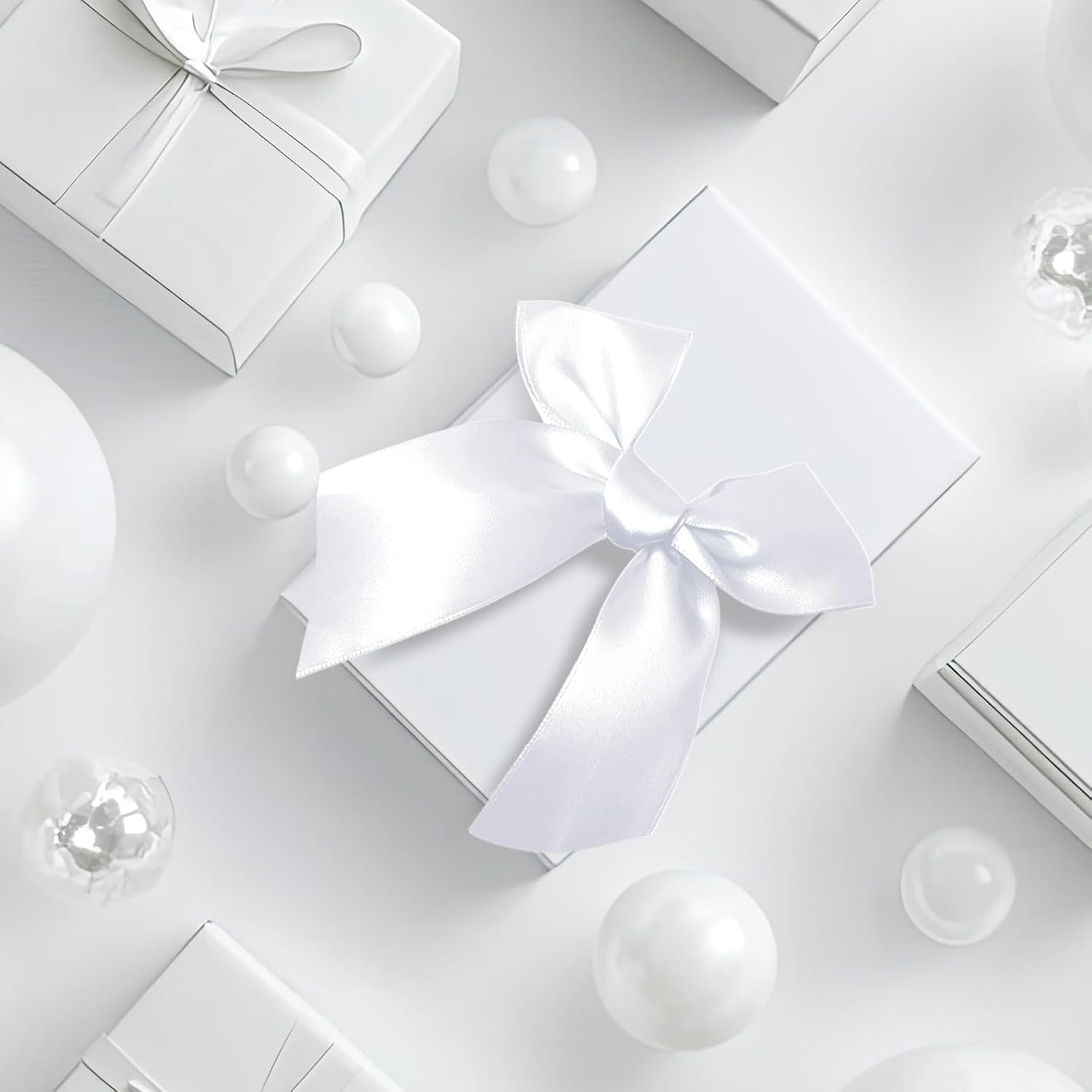 Twist Tie Bows, 50Pcs White Satin Ribbon Bows, 3.9'' Big Pre-Tied White Gift Bows for Gift Wrapping Treat Bag Present Craft Bridal Shower Wedding Girls Birthday Party Halloween Thanksgiving - Image 4