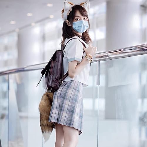 Miniatura 6 de Forssils Llavero de cola de zorro real y peludo de pelo de zorro negro, rojo, blanco, cola de zorro, juguete de cosplay para niños (soleado)