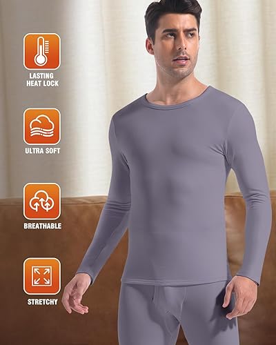 Miniatura 3 de CL convallaria Long Johns Ropa Interior Térmica para Hombres con Forro Polar Suave Capa Base para Clima Frío Conjunto de Regalo Superior e Inferior
