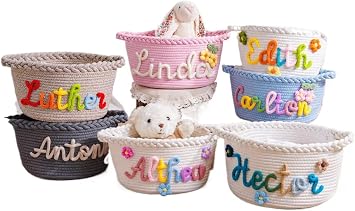 Personalized Baby Basket,Cutstom Handmade Basket,Monogrammed Woven Basket,Baby Name Gift,Toy Organizer 28 * 18cm