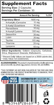 NeuropAWAY Eye Support Supplement 60CT with Lutein N-Acetyl L-Carnosine S-Acetyl Glutathione N-Acetyl Cystiene Pterostilbene Lycopene Zeaxanthin to Support Healthy Vision, Helps Blurry and Dry Eyes