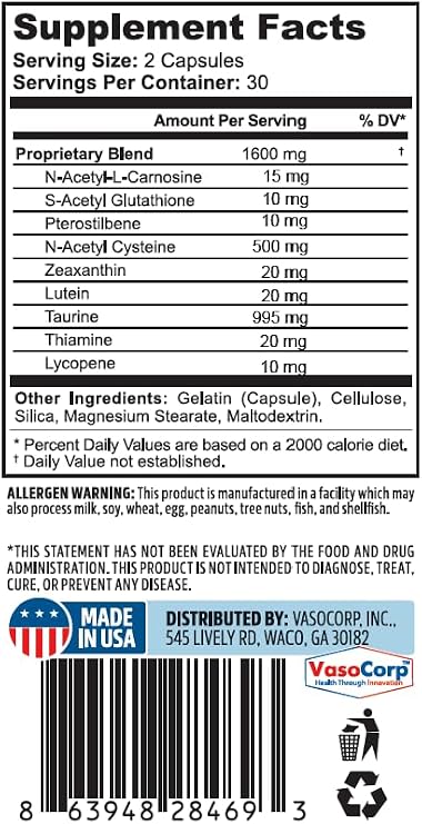 NeuropAWAY Eye Support Supplement 60CT with Lutein N-Acetyl L-Carnosine S-Acetyl Glutathione N-Acetyl Cystiene Pterostilbene Lycopene Zeaxanthin to Support Healthy Vision, Helps Blurry and Dry Eyes