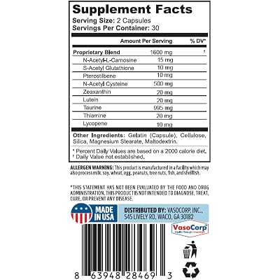 NeuropAWAY Eye Support Supplement 60CT with Lutein N-Acetyl L-Carnosine S-Acetyl Glutathione N-Acetyl Cystiene Pterostilbene Lycopene Zeaxanthin to Support Healthy Vision, Helps Blurry and Dry Eyes