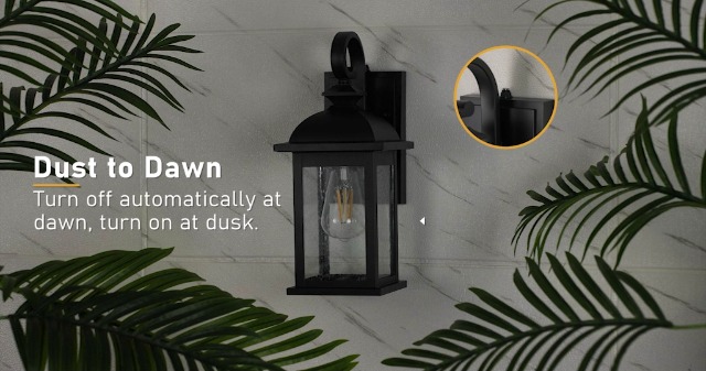 Image of FEMILA Dusk to Dawn Outdoor Wall Sconce, 15 inch Matte Black Seeded Glass Outdoor Sconce Lights, Front Porch Light Fixtures Wall Mount, Garage Lights for Patio, Entryway, Garden, 4FD54B-PC BK