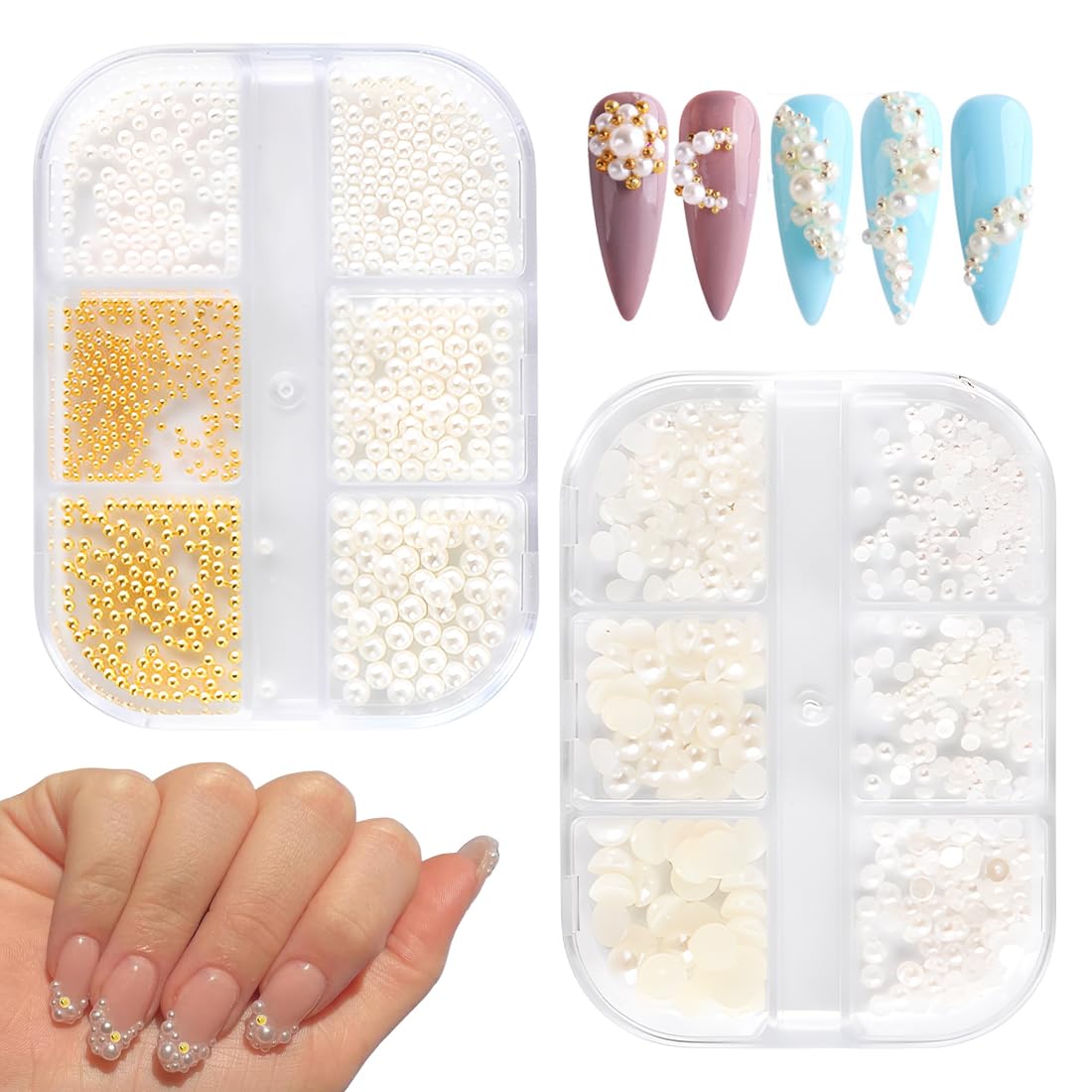 GXGM Bijoux Nail Art Perles, Couleur Or Argent Mini Nail Caviar Beads Strass Accessoires pour Nail Art Décorations décoration d'ongles à faire soi-même