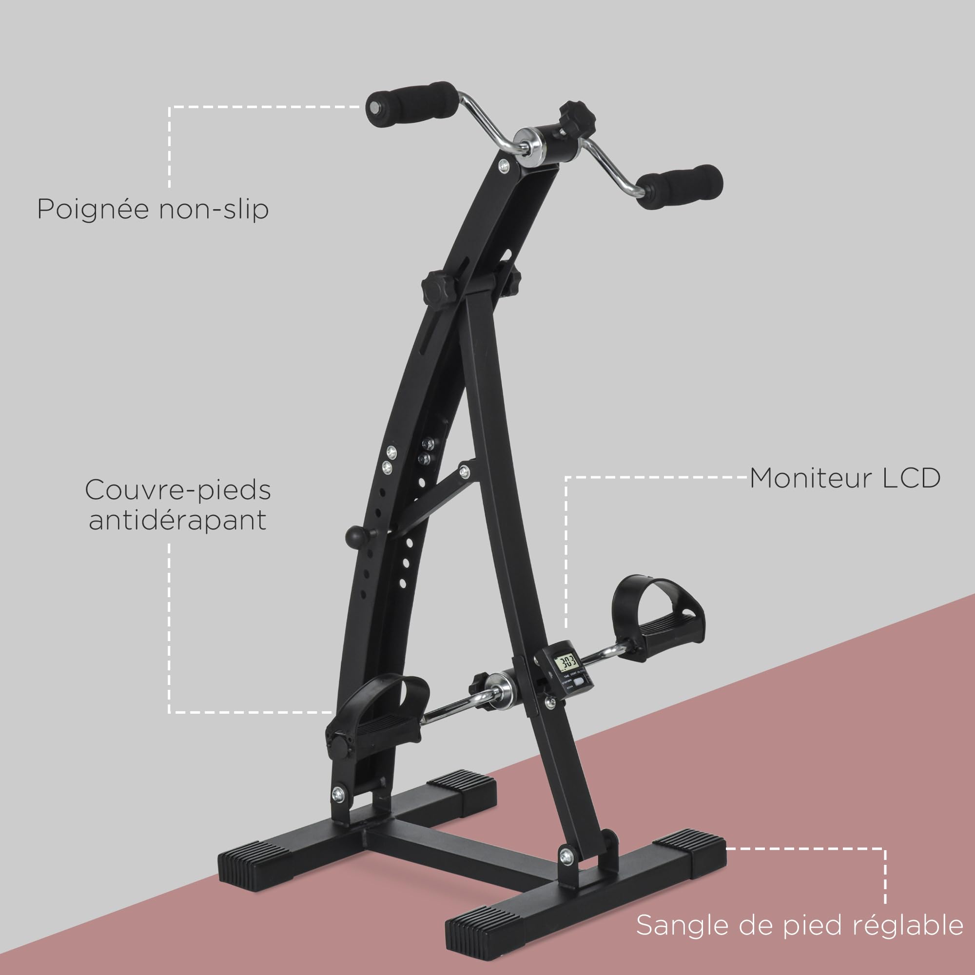 HOMCOM Vélo d'Appartement Pédalier Rééducation 40L x 42,5l x 100H cm Noir