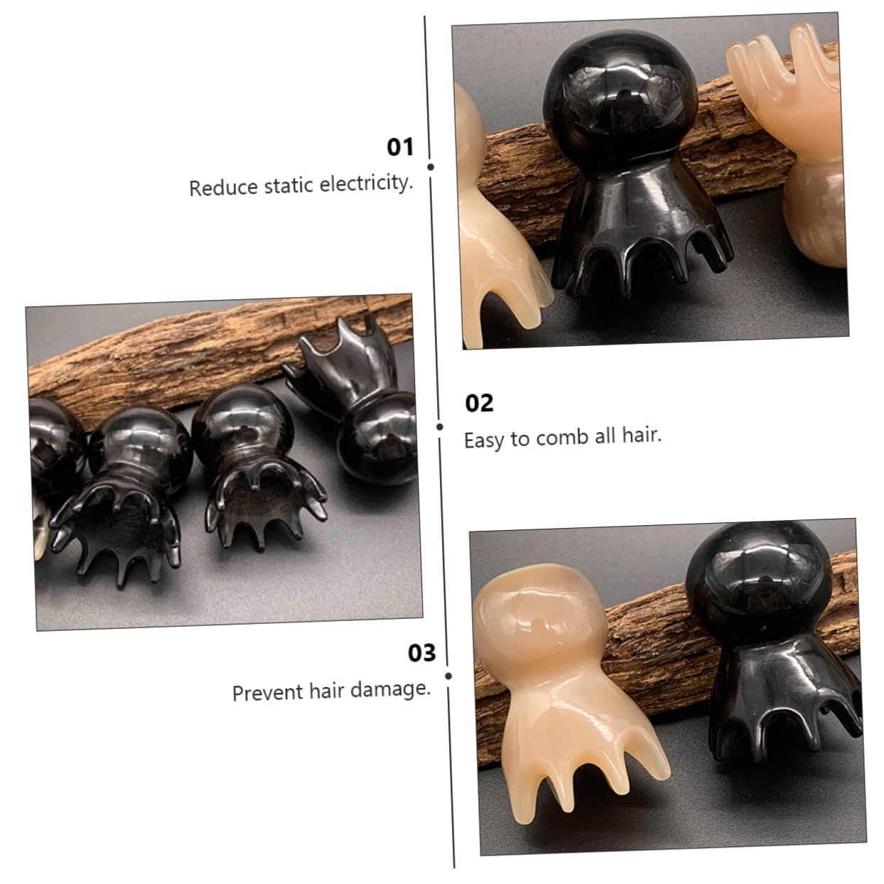 COLLBATH 2 Peines De Cuerno Hechos A Mano Para Limpiar El Cuero Cabelludo Herramienta De Masaje Para La Salud Del Cabello Y El Cuero Cabelludo.