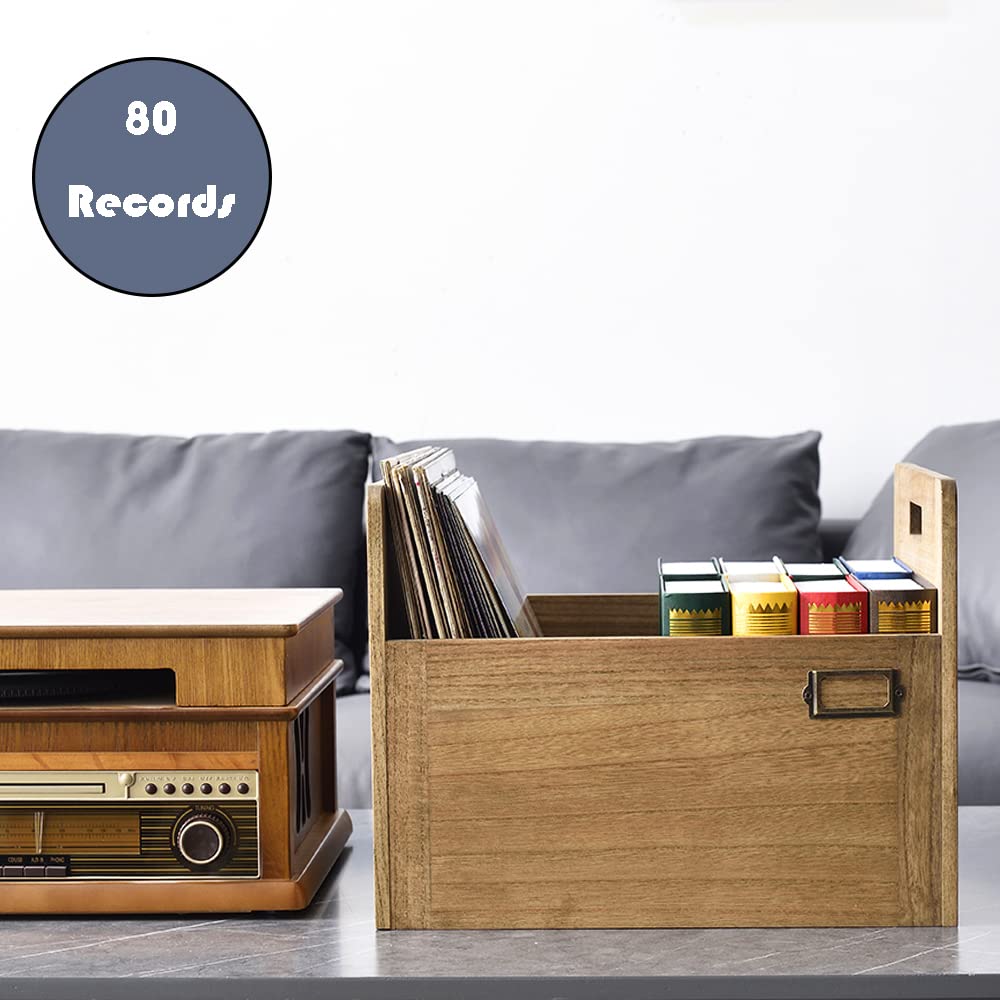 KIRIGEN Dark Brown Wooden Record Storage Box Pocket Organizer, dark brown, pocket organizer - Image 2