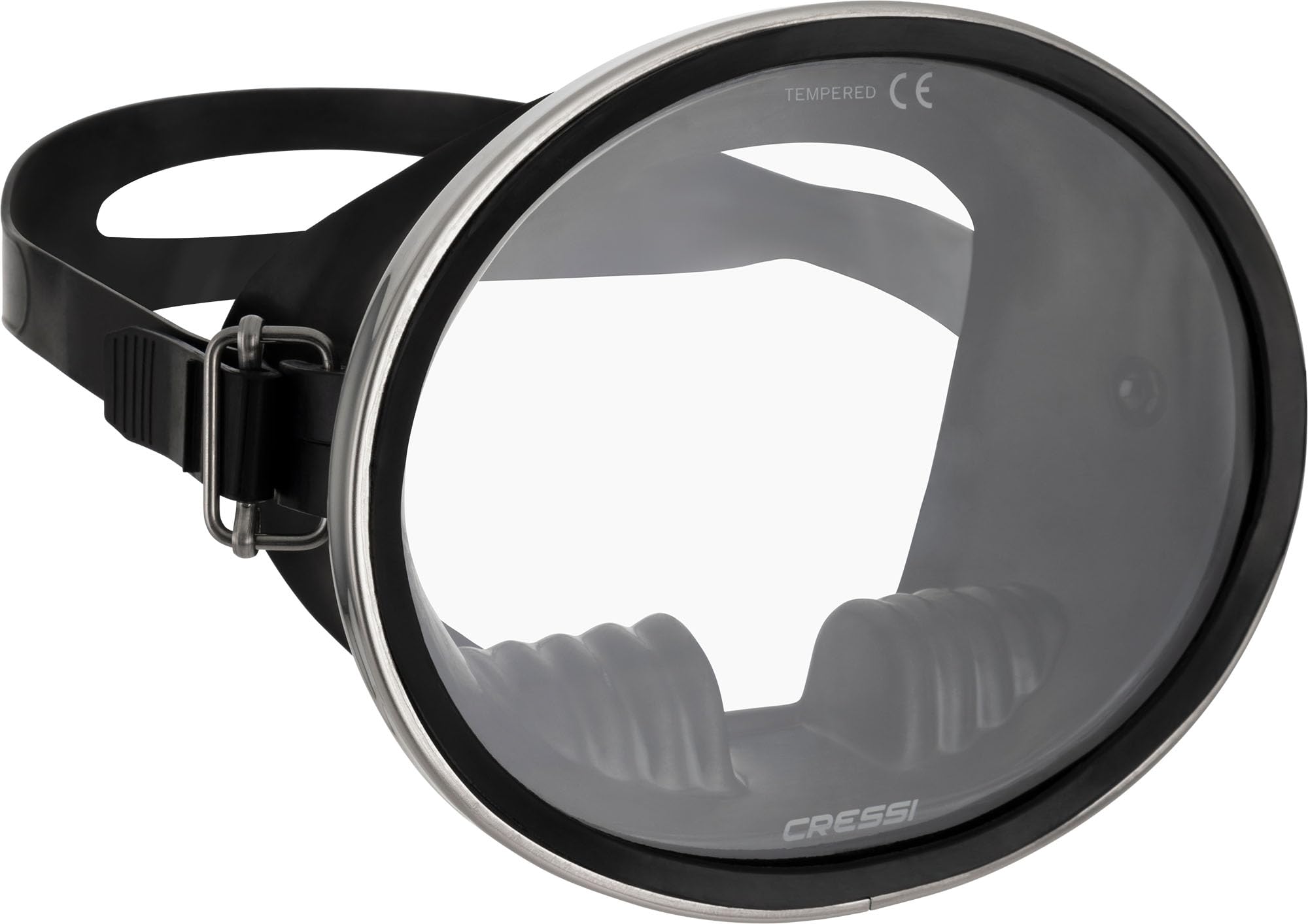 Cressi Classic Retro-Style Freediving Mask - Oval Tempered Glass Lens - Pacifico: Designed in Italy,Black