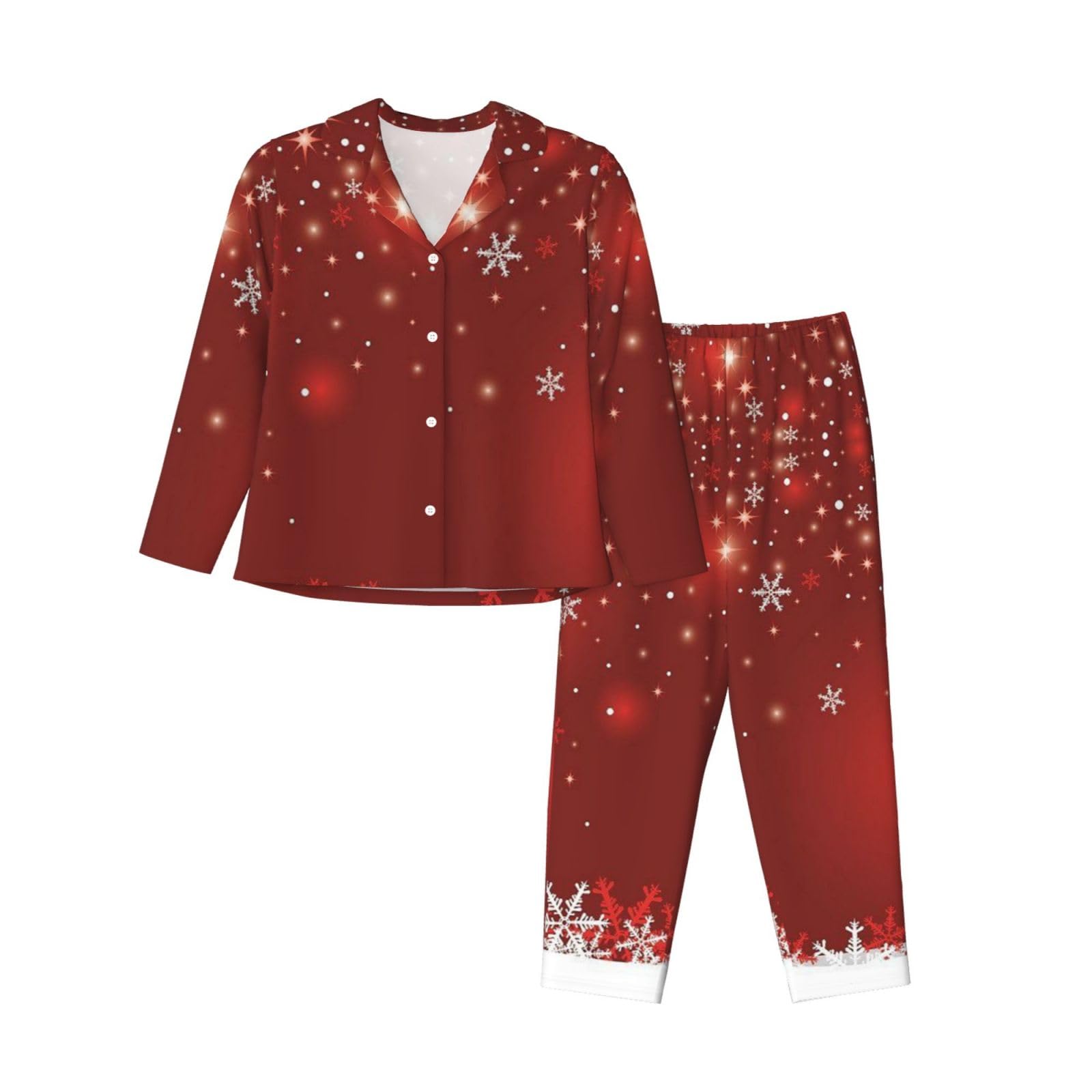 Conjunto de pijama de manga larga para mujer, estampado navideño, ropa de dormir, ropa de dormir, ropa de dormir casual, dos piezas