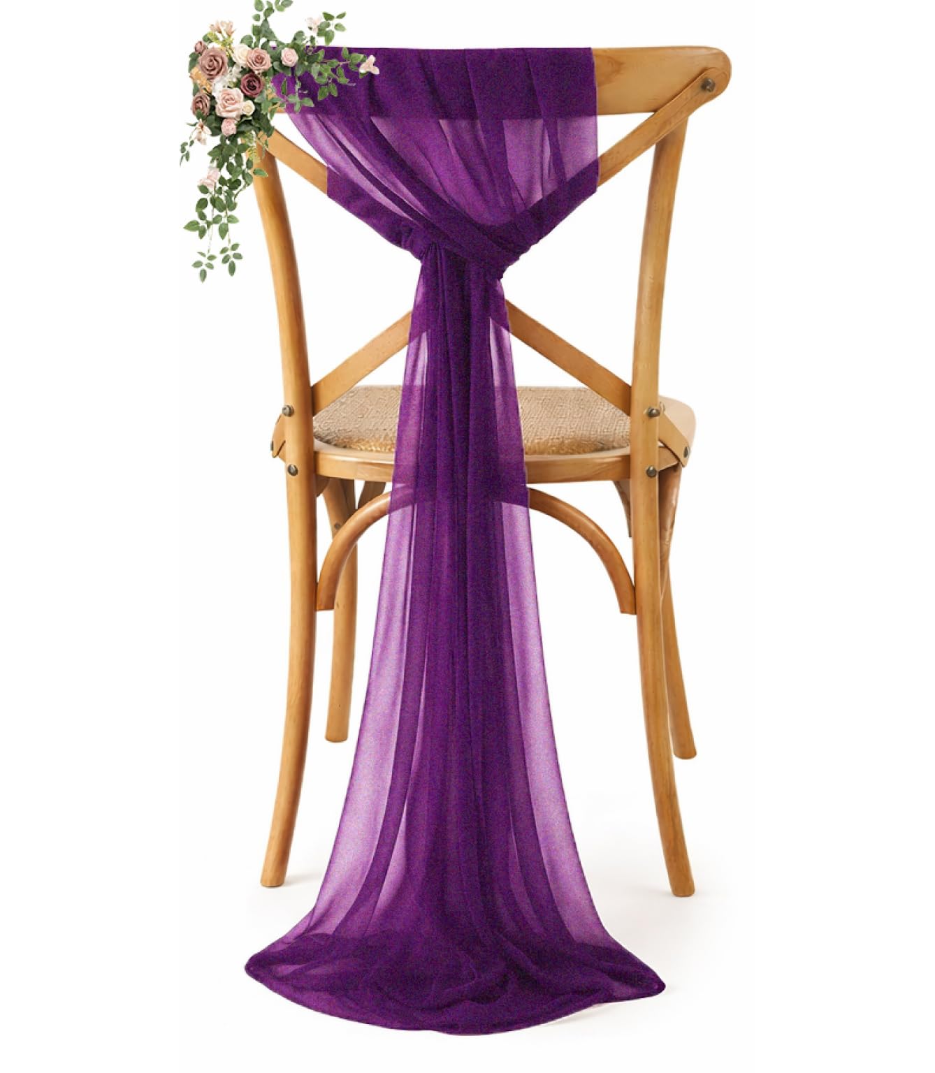 VDS Pack of 25, Eggplant, Sheer Chiffon Chair Sashes Bows Chair Cover Back Tie Ribbon for Wedding Birthday Baby Shower Engagement Ceremony Event Party Banquet Restaurant Dining Chair Decoration
