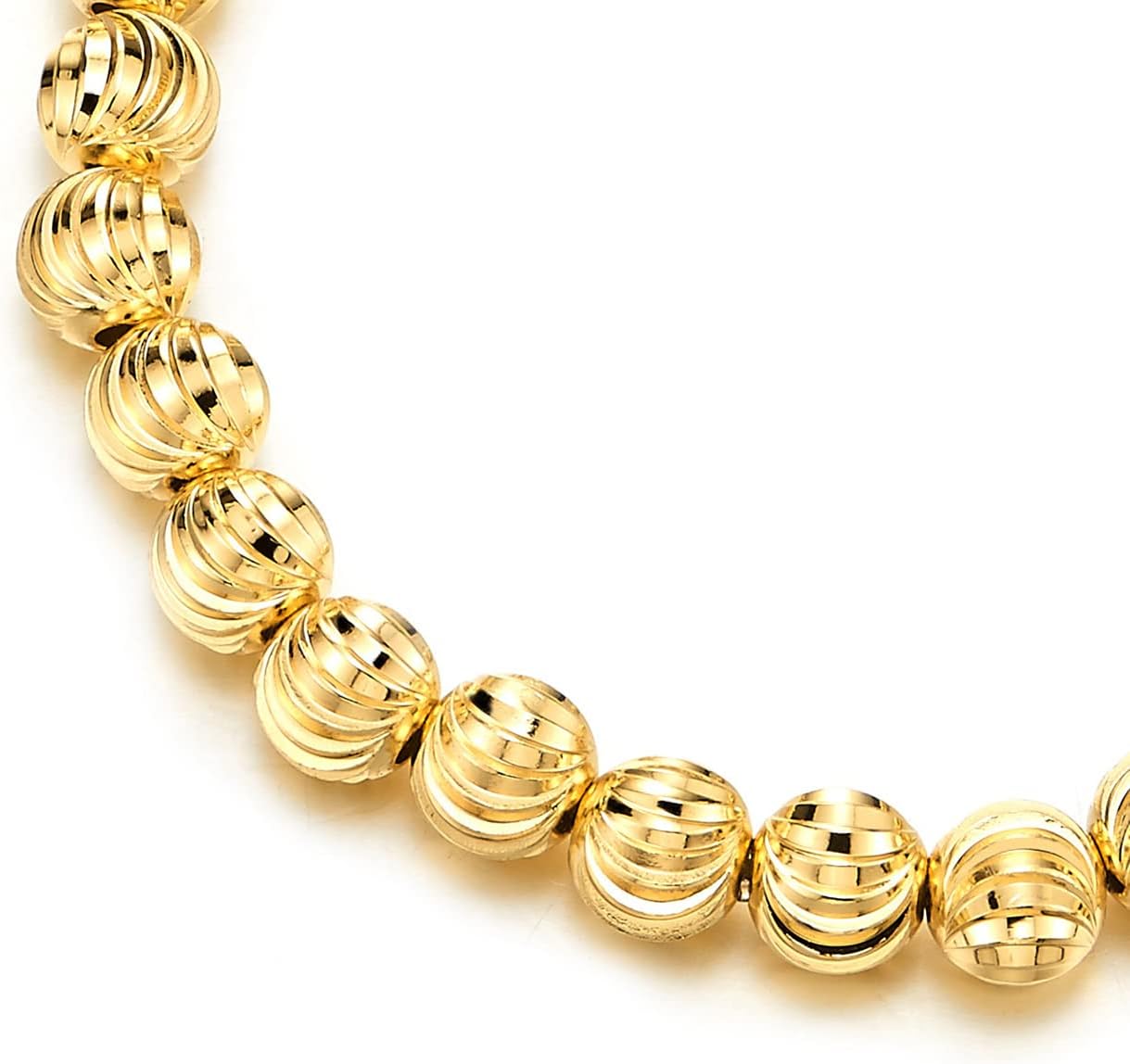 COOLSTEELANDBEYOND Laser Grooved 18K Gold-Plated Color Beads Chain Bracelet for Women Men - Image 2