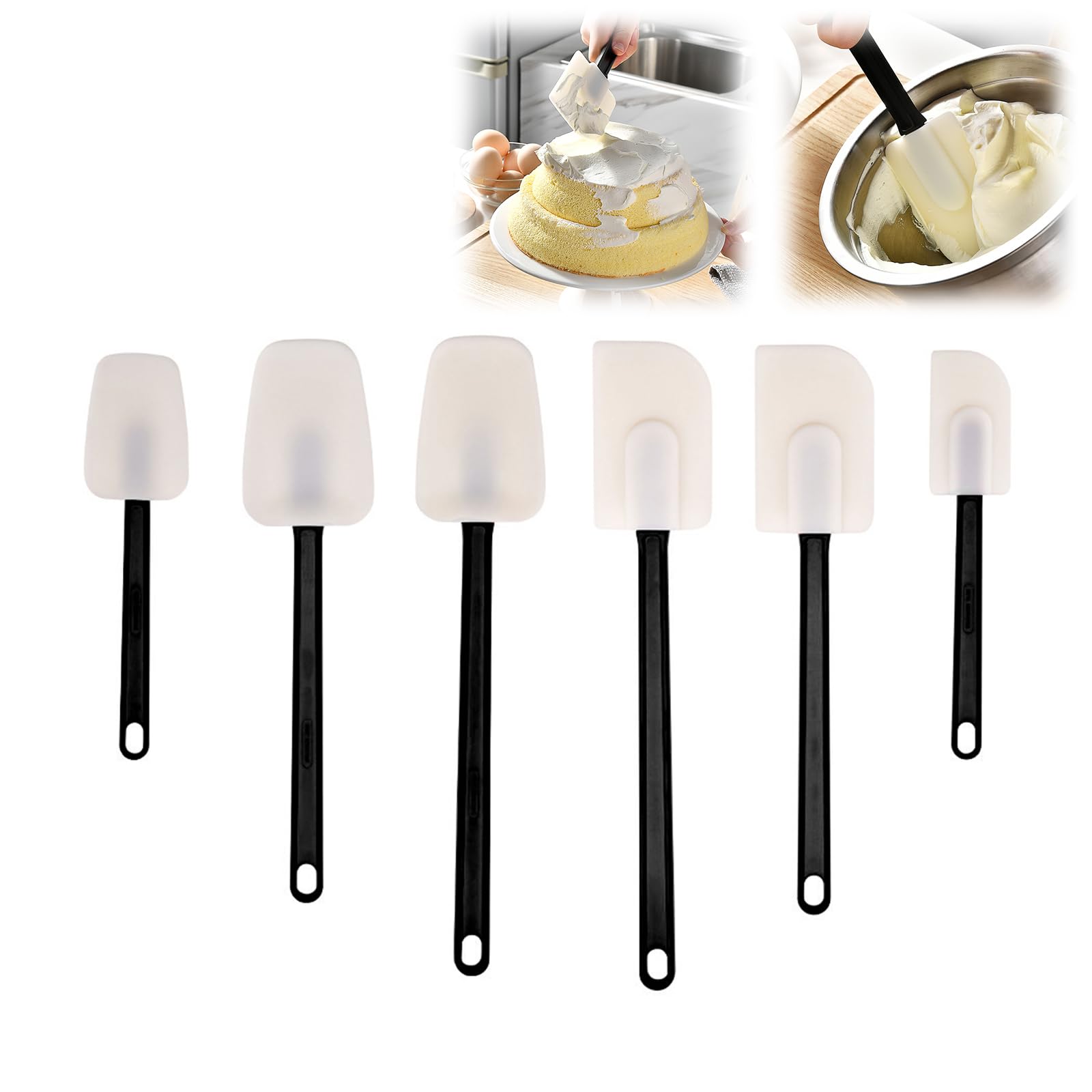 6 Pieces Silicone Spatula, Resistant Rubber Spatulas Non-Stick Baking Spatula Food Grade Kitchen Utensils for Cooking, Baking and Mixing,Black