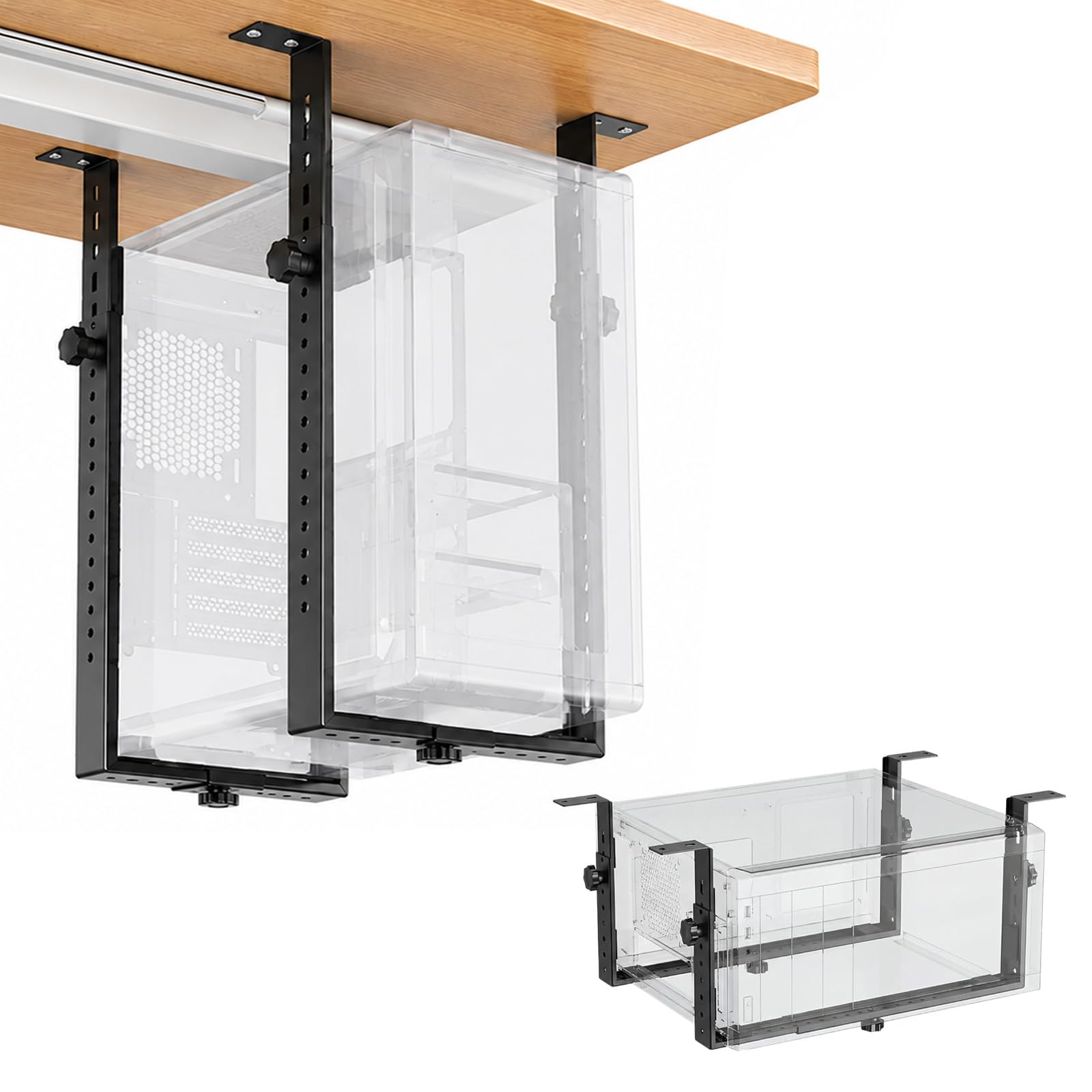 Rierousy PC-halterung unter schreibtisch, PC untertisch halter Verstellbarer 50cm bis zu 35 kg Tragfähigkeit Flexibel，untertisch pc-halterung für computer gehäuse