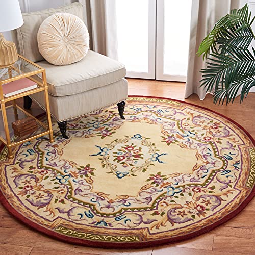 Safavieh Empire Collection 3'6" Round Gold / Gold Em822A Handmade Traditional European Premium Wool Area Rug #TOP21
