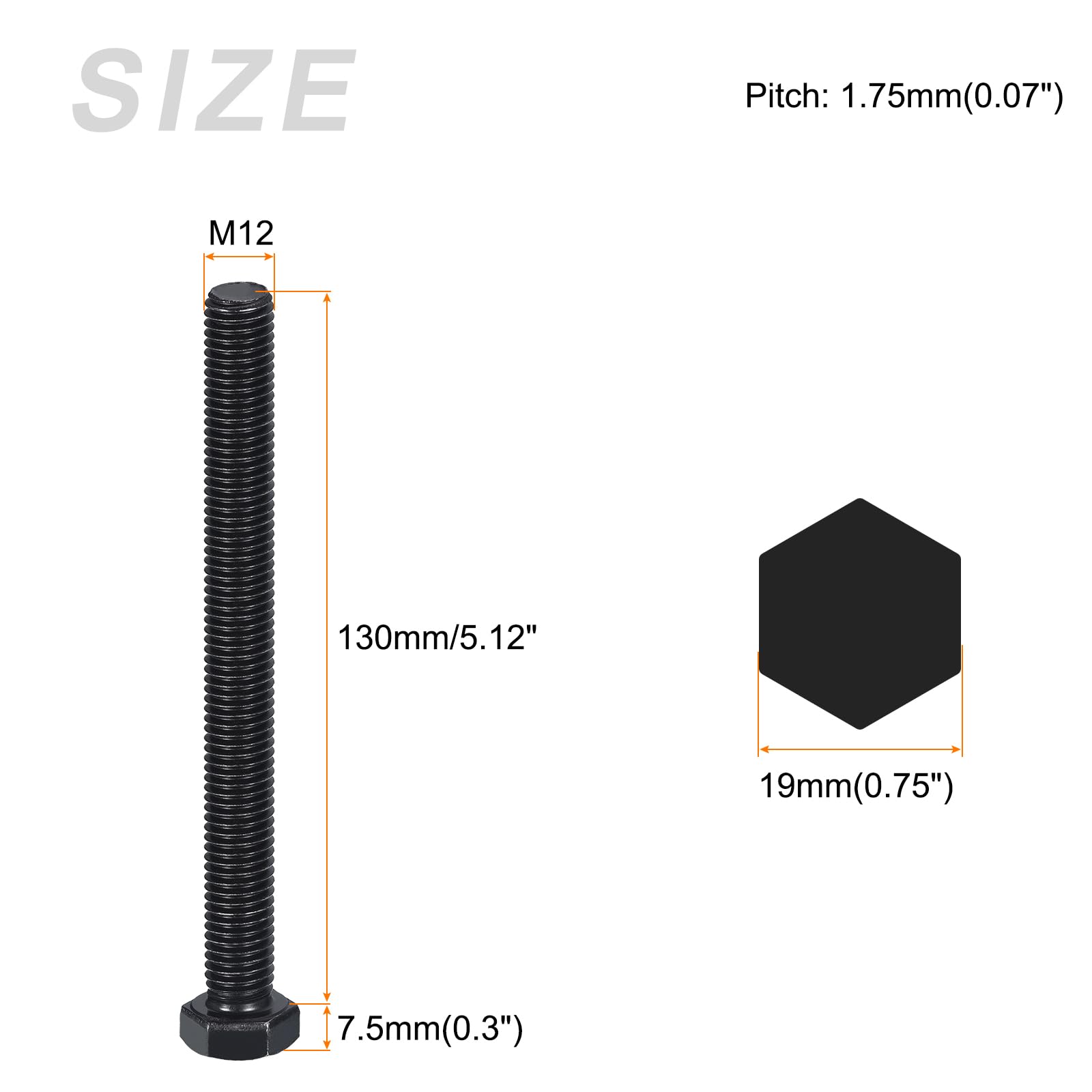 METALLIXITY Hex Bolts (M12-1.75x130mm) 4Pcs, 8.8 Grade Carbon Steel Fully Threaded Black Oxide, Coarse Thread UNC Hex Head Screw Bolt - for Furniture Repair - Image 2