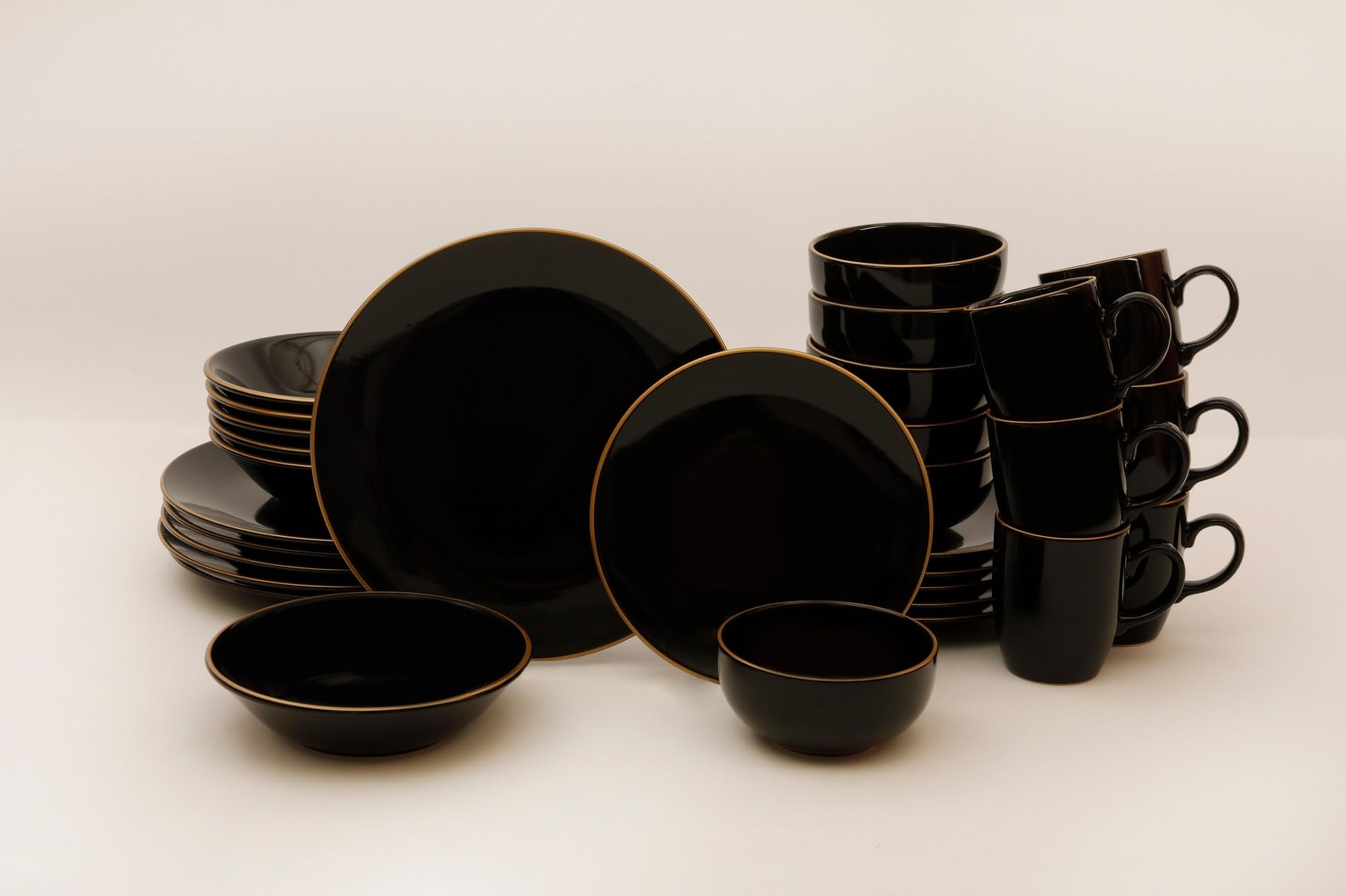 30-Piece Ceramic Dinner Set, Black Stoneware | Antibacterial, Eco-Friendly, Easy Clean | Dishwasher & Microwave Safe | Perfect for Elegant Dining