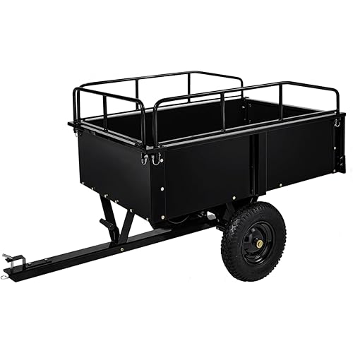 750LBS Heavy Duty ATV Trailer Tow Behind Steel Dump Cart, 15 Cu. Ft Garden Utility Trailer with Removable Sides & Rear Hitch for Riding Lawn Mower Tractor, Black