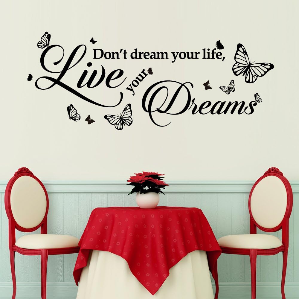 Walplus Black Wall Stickers Dream Quote Removable Self-Adhesive Mural Art Decals Vinyl Home Decoration Diy Living Bedroom Office Décor Wallpaper Kids Room Gift,