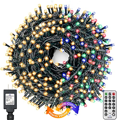 christmas tree lights led - Decute 800Leds 272FT Colors Changing Christmas String Lights 4 Colors in 1 Strand 11 Modes, Waterproof Indoor Outdoor Tree Fairy Lights Warm White & Multicolor with Timer Remote