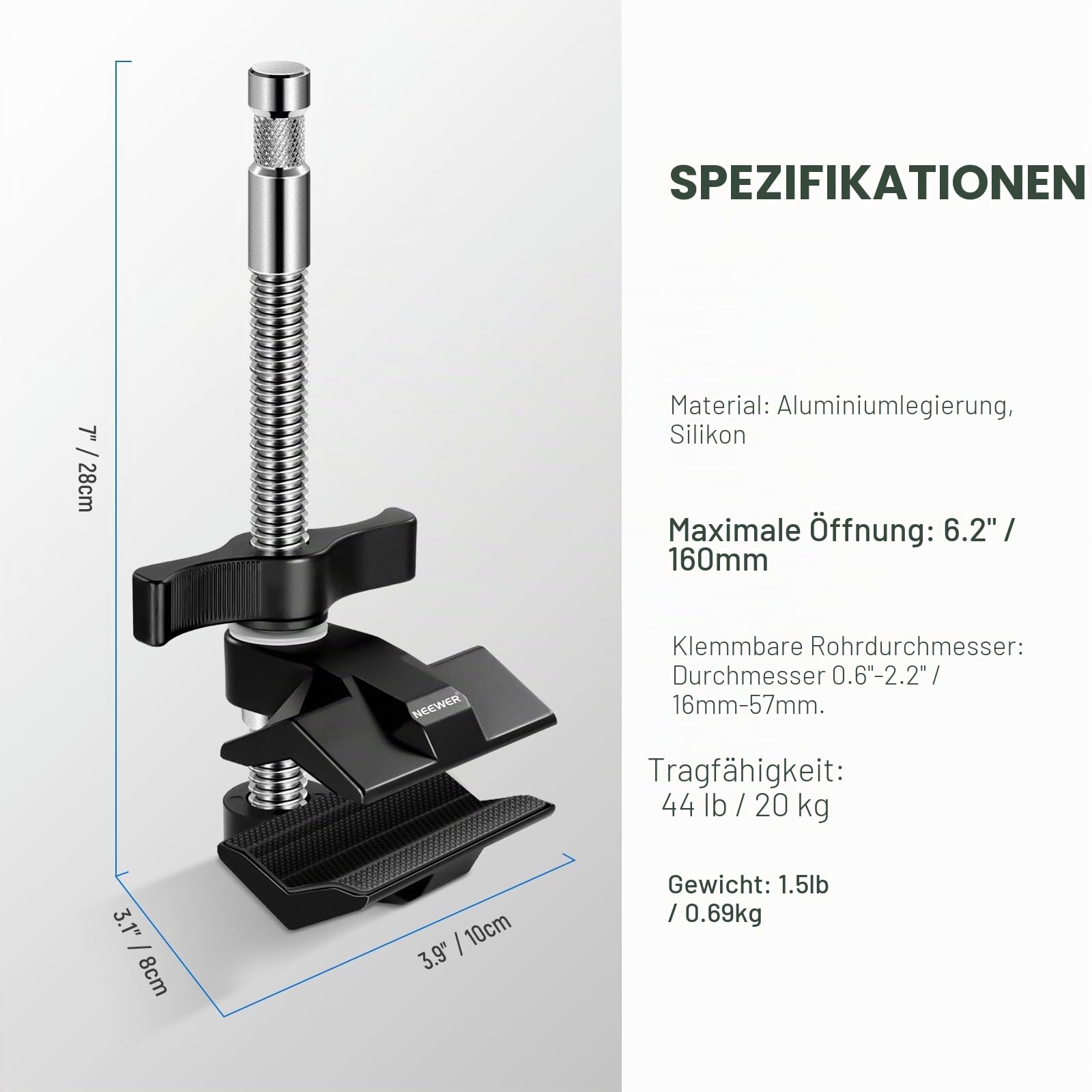Neewer 6" Endbacken Schraubstockgriff mit 5/8" Bolzen – Bild 7