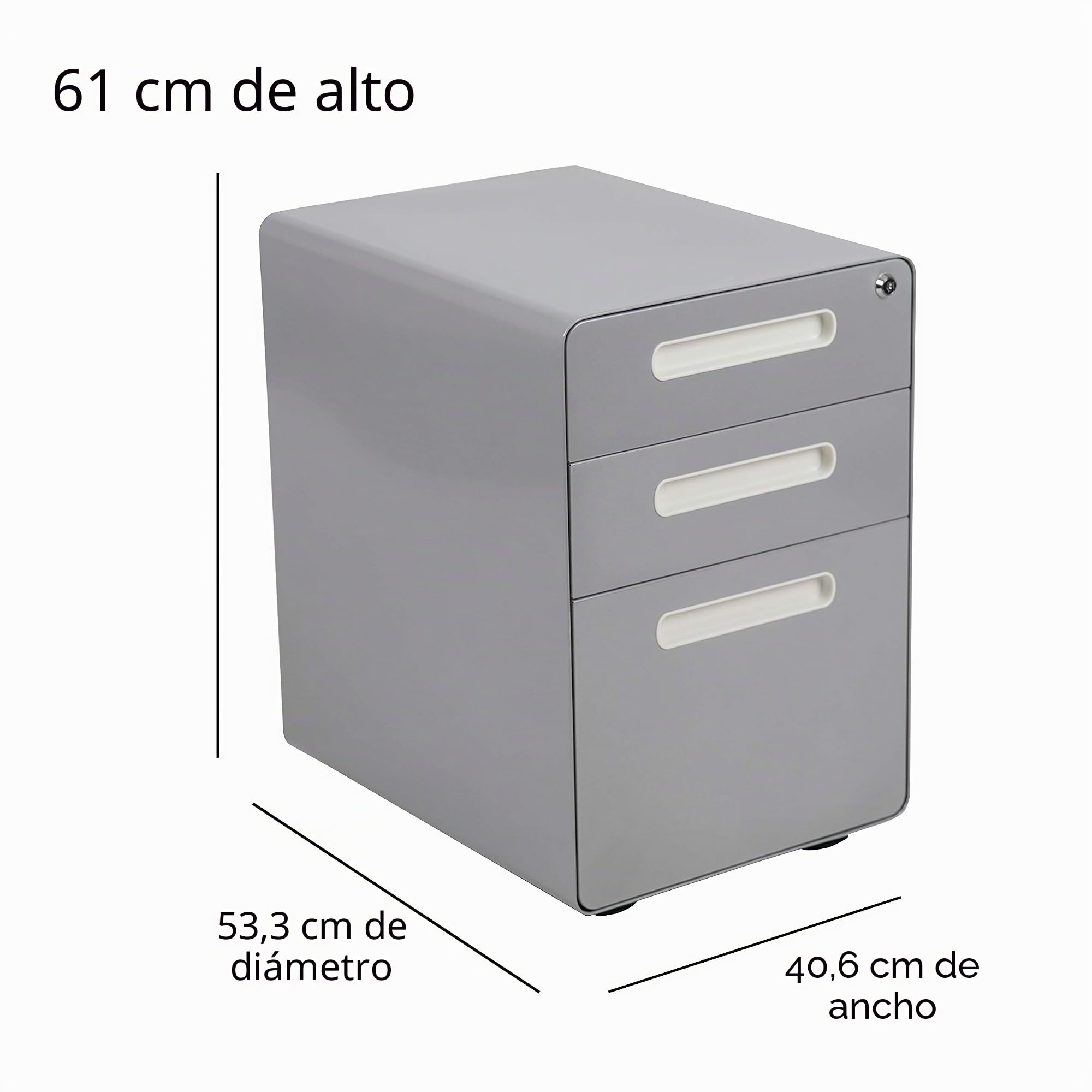 Flash Furniture WREN - Archivador ergonómico de 3 cajones con Mecanismo antibalancín, cajón Colgante para Bandeja Derecha y Cartas, Color Gris