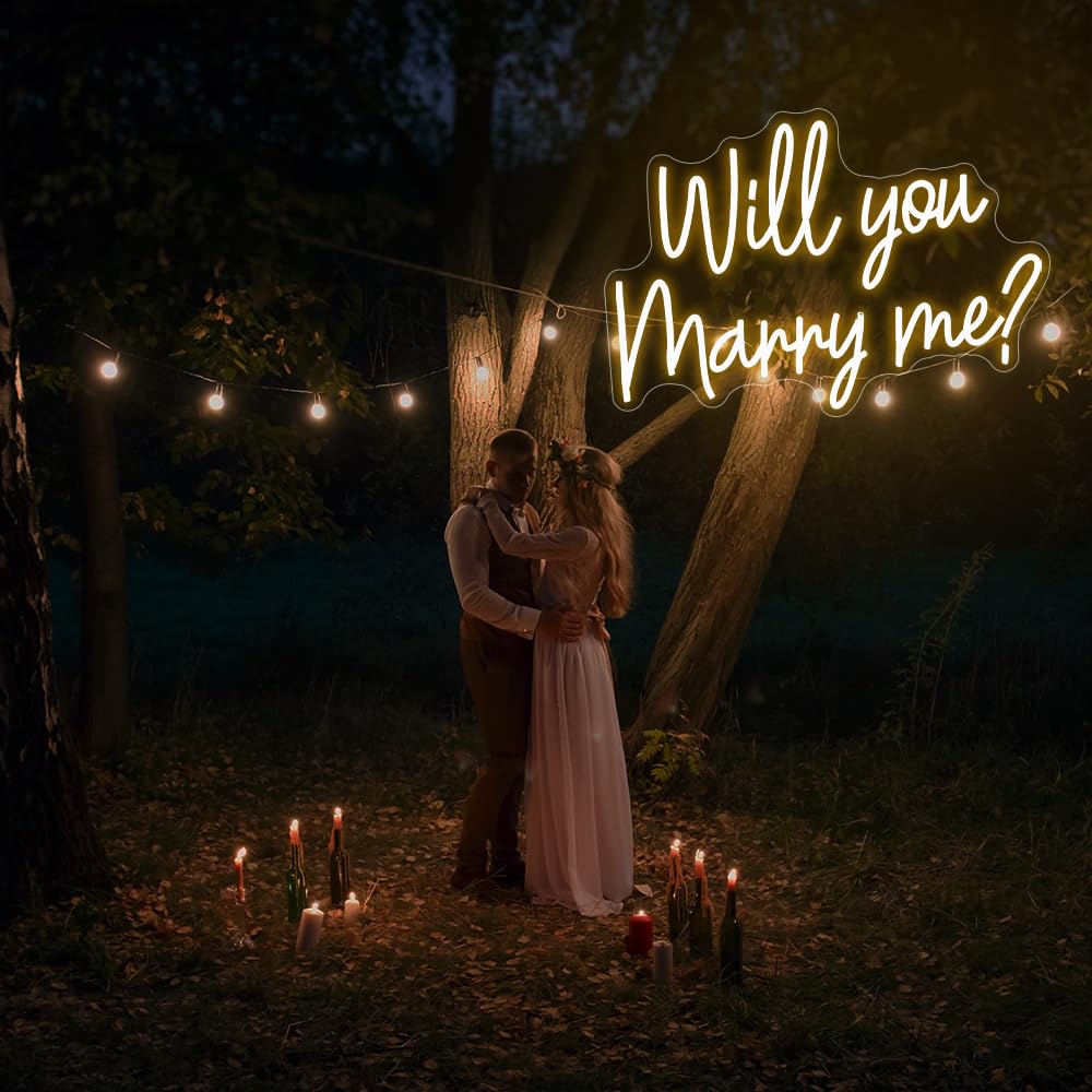 Neonschild mit Aufschrift "Will You Marry Me", groß, 53,3 x 37,8 cm, "Marry Me", leuchtende Buchstaben, LED-Neon-Schild für Antrag, Verlobung, Valentinstag, Party