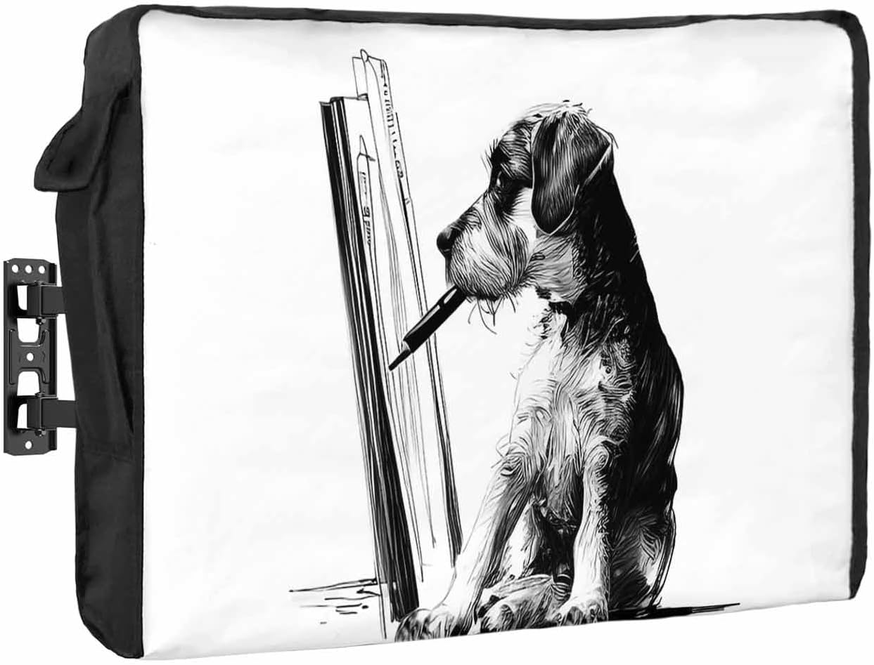Outdoor TV Cover Sketching Schnauzer Painting Dogs Waterproof and Weatherproof 70"-75" LCD Movable Shield TV Display Screen Protector Outside Television Covers