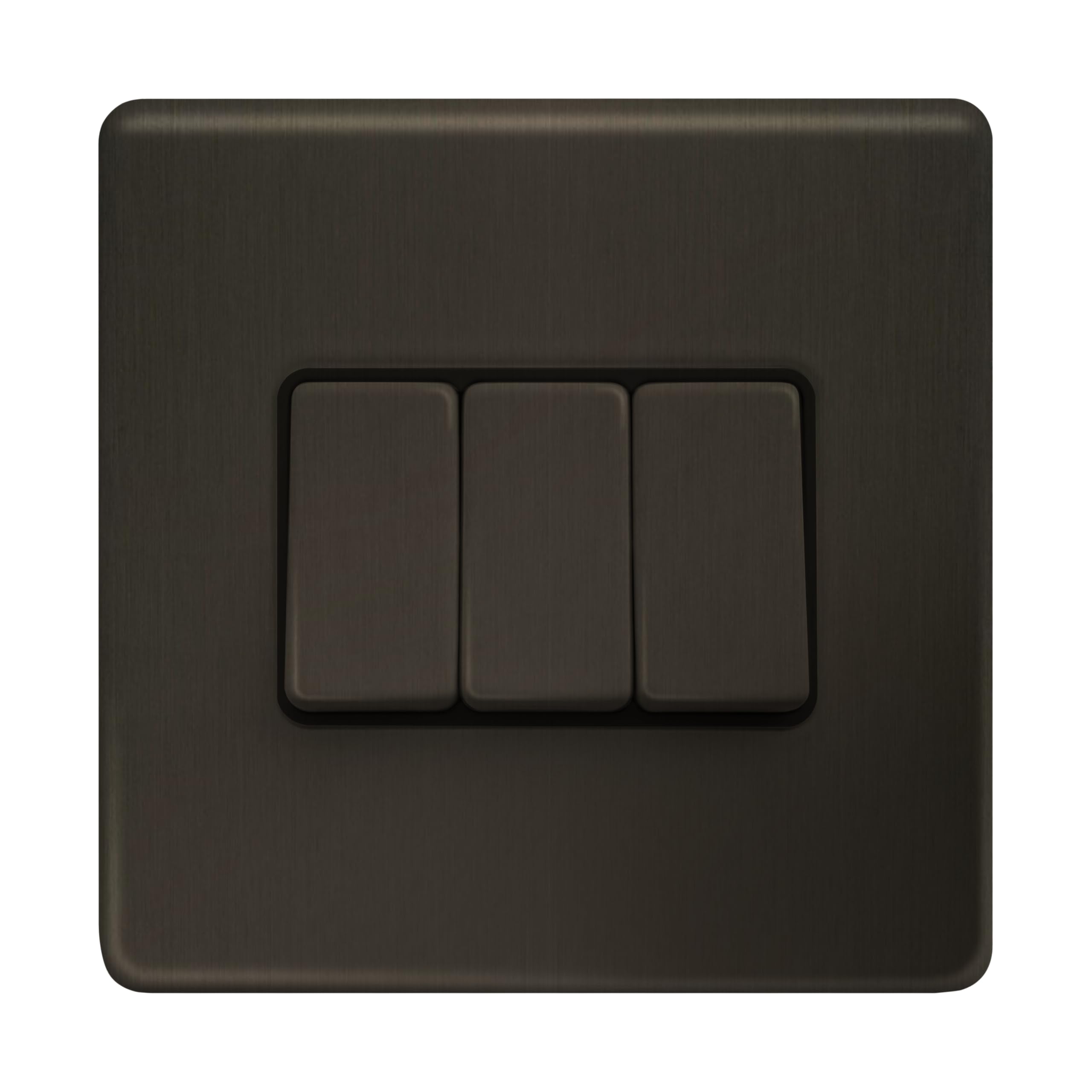 Evoges Terra 3-Gang 2-Way Light Switch, Slate Bronze Metal Screwless Flat Plate, Triple 10AX Wall Rocker Switch, Premium Designer Modern Hardware