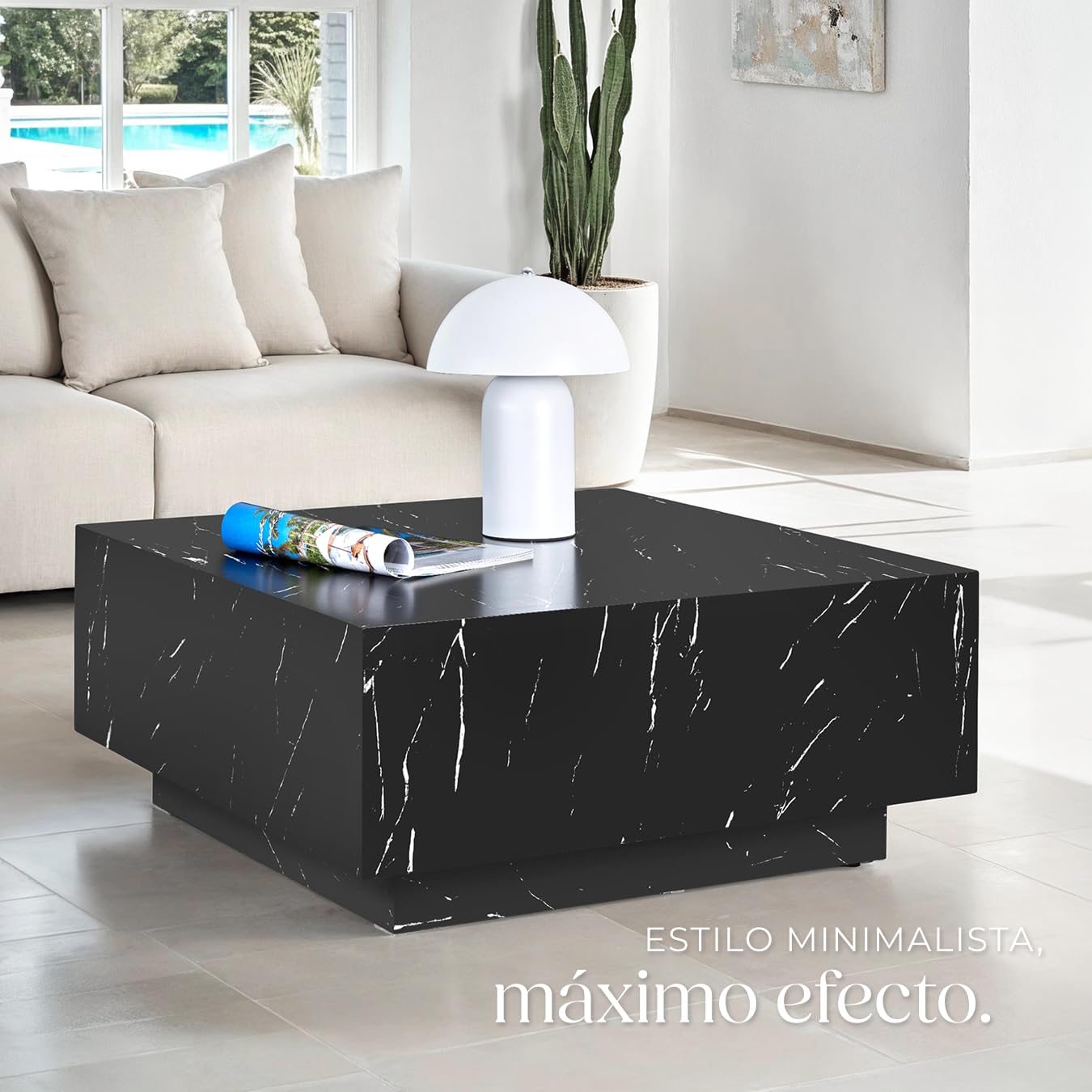 tectake® Mesa de Centro con Diseño Minimalista, Mesa Auxiliar Salon para Mueble Salon Moderno, Mesas Auxiliares, Mueble Comedor, Mesitas de Noche - 80 x 80 x 35 cm Aspecto Mármol Negro