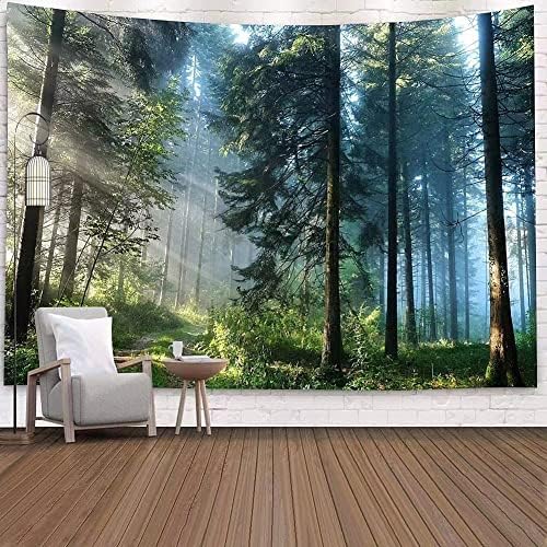 Jation Misty Forest Tapestry Sunshine Through Tree Nature Landscape Wall Tapestries Wall Hanging Poster Art for Home Headboard Dorm Decor in 150 * 130cm