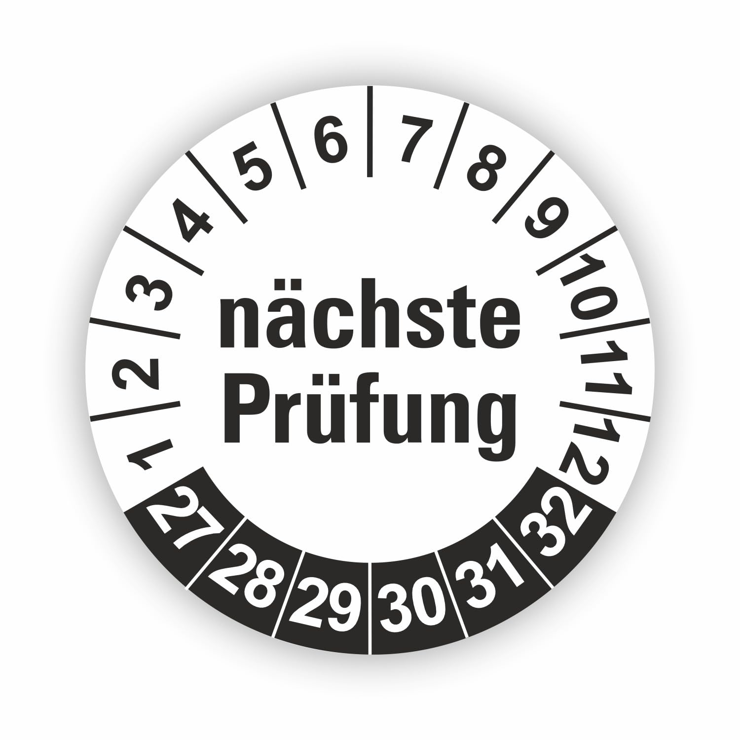 Hochwertige Prüfetiketten NÄCHSTE PRÜFUNG Ø 20mm - Selbstklebende PVC-Folie - Wartungsetiketten für Prüfung - Prüfplakette für Prüfungsnachweis (1000 Stück)