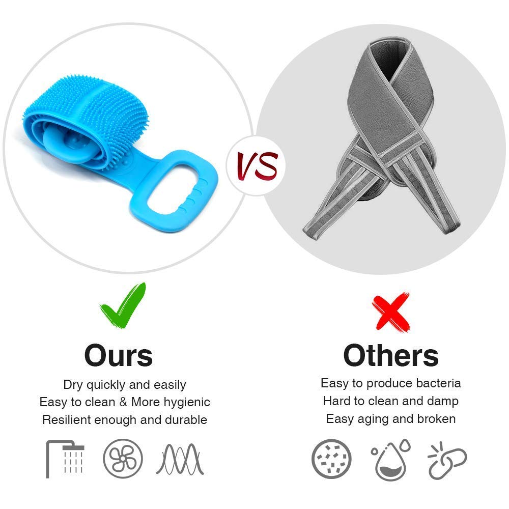 Jemei Silicone Body Brush Scrubber Double Side Back Cleaning Shower Strap for Comfortable Massage Bath TowelBack StrapSilicone Wash Belt Men Women Easy to Clean Suviya Exfoliating Long 1