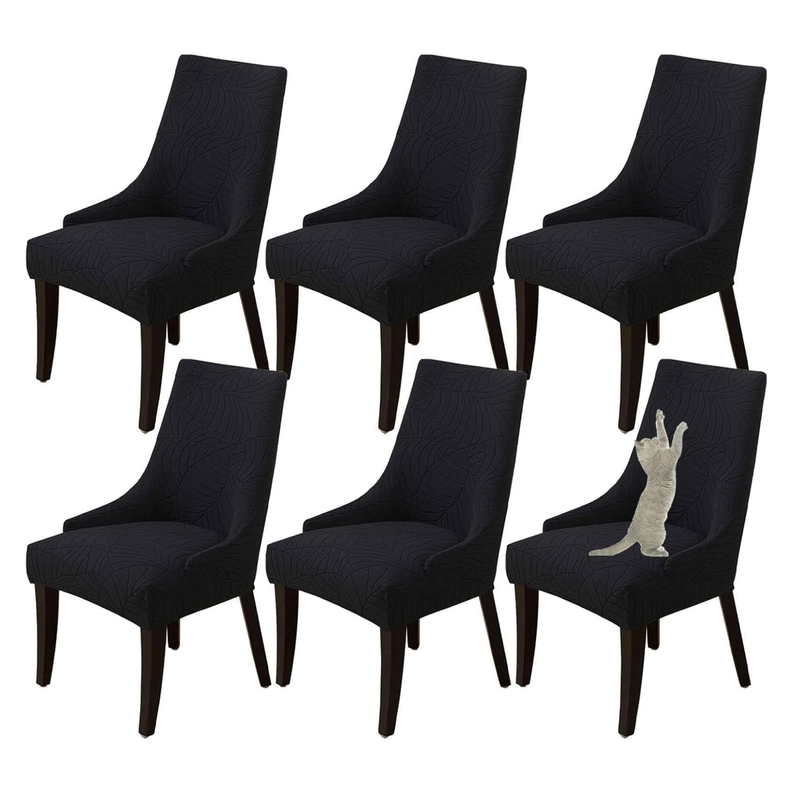 GUYIRT Stretch Wingback Side Chair Slipcover Accent Chair Cover Dining Room Chair with Arms Slipcovers for Banquet Home Decor (black,set of 6)