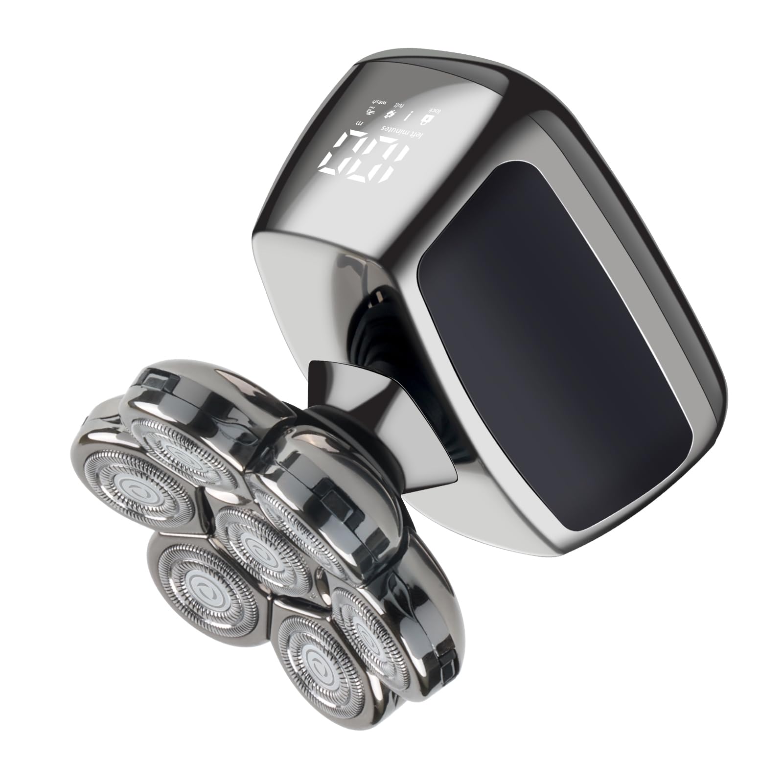 Rasoio Testa Calva, Rasoio Elettrico Barba 6 in 1 Impermeabile con 7 Testine Rotanti, Rasoio per Testa Bagnato e Asciutto, LED Display e ricarica wireless